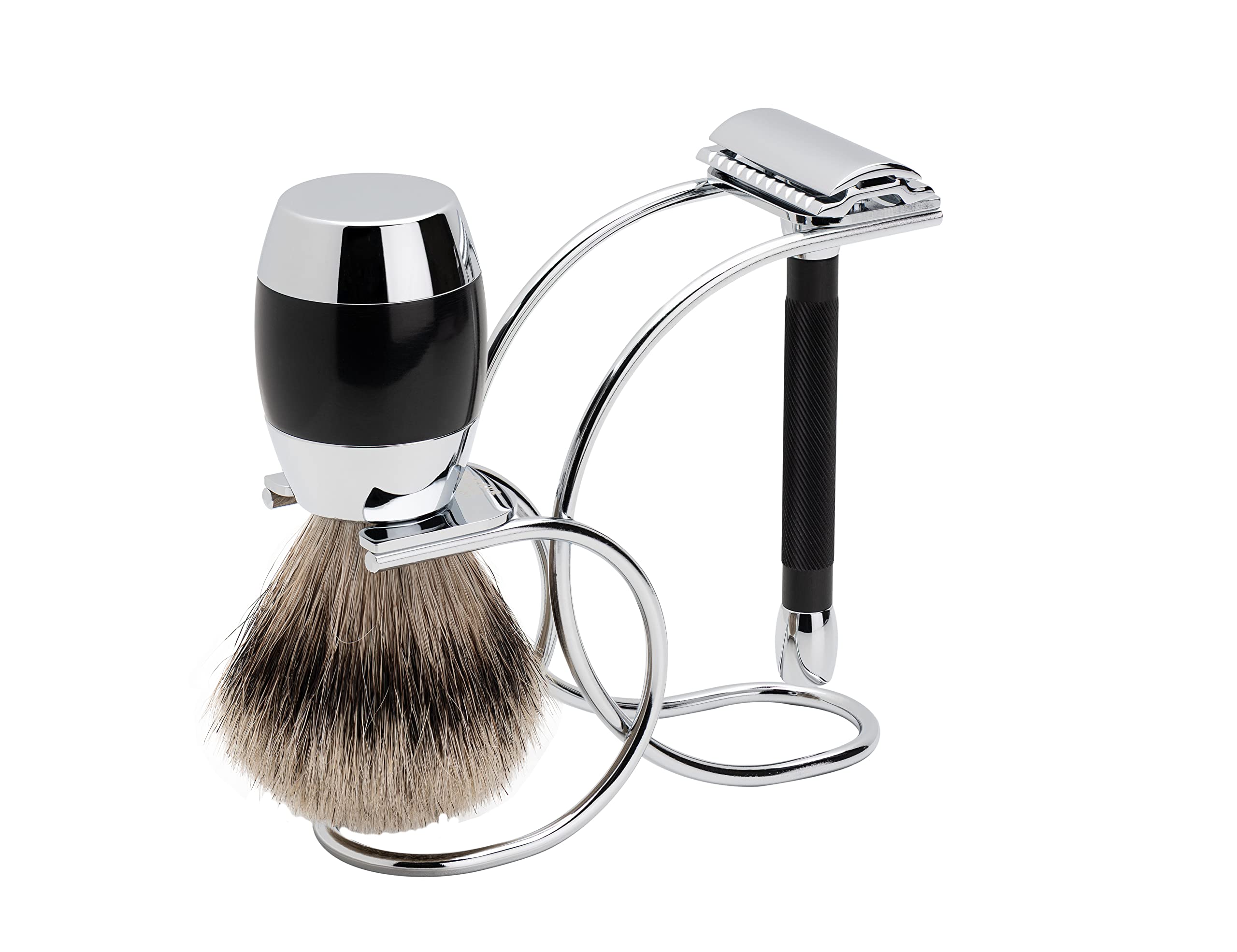 Premium Merkur Long Handled 3-Piece Safety Razor Set for Men - Classic Black Handle - Perfect for Wet Shaving & Travel Grooming Kit