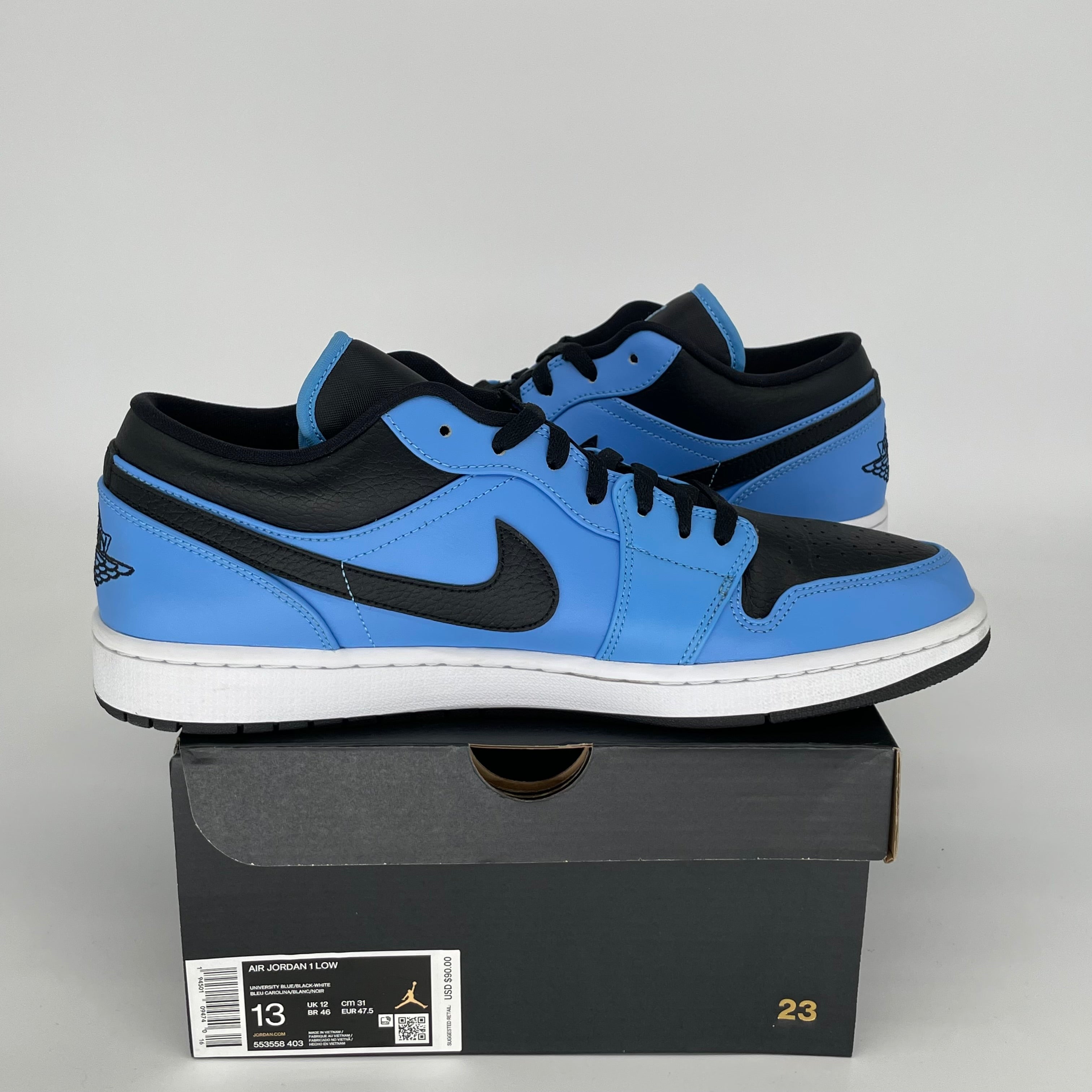 AIR JORDAN 1 LOW UNIVERSITY BLUE BLACK Men's Basketball Shoes Size 13 - 553558-403 | Retro Sneakers for Casual Wear, Street Style & Sports