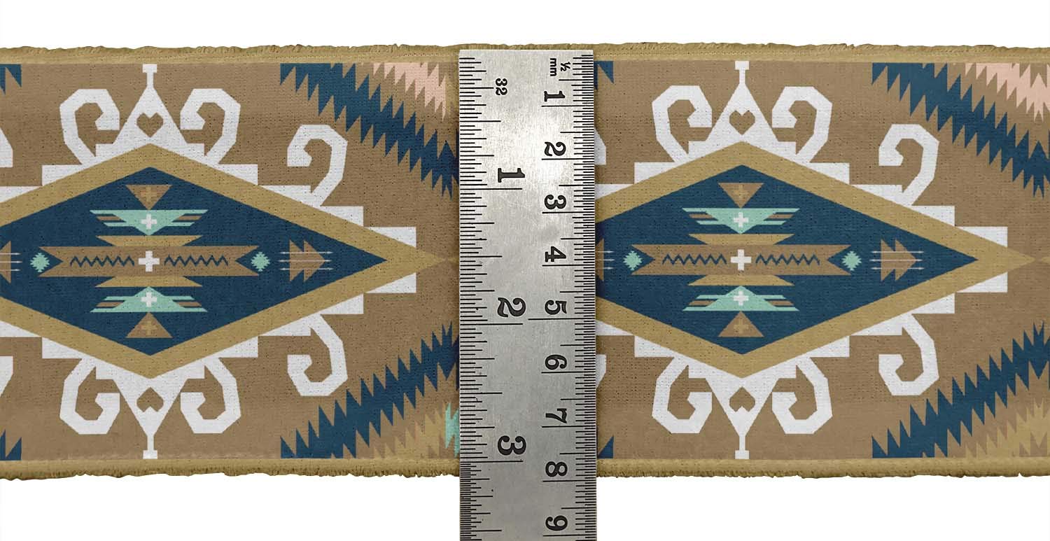 Indian Beautiful Art Brown Aztec & Ikat Kilim Printed Ribbon Trim - 9 Yard Dupion Fabric Lace for Crafts, Sewing Accessories (2 Inches Wide) - Perfect for DIY Projects, Home Decor, and Fashion Embellishments
