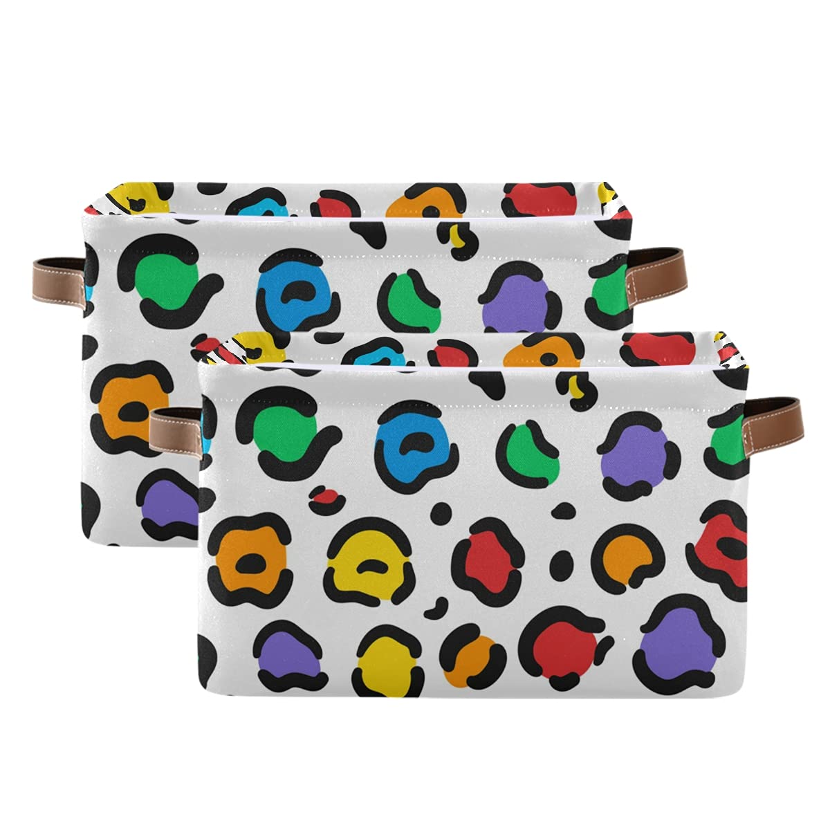 TSENQUE Clothes Storage Bins - 2 Pack Colorful Leopard Print Fabric Organizer Baskets for Kids Room, Nursery & Home Organization | Perfect for Toys, Books & Clutter Control