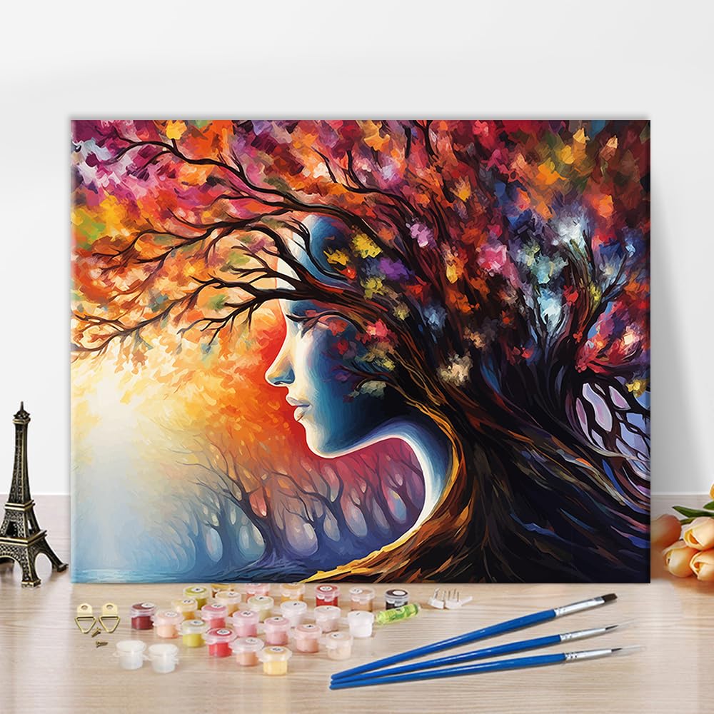 TUMOVO DIY Paint by Numbers Kit for Adults Beginners - Autumn Forest & Abstract Tree Acrylic Painting Set (16x20 Inch) | Home Wall Decor, Stress Relief & Creative Gift Idea