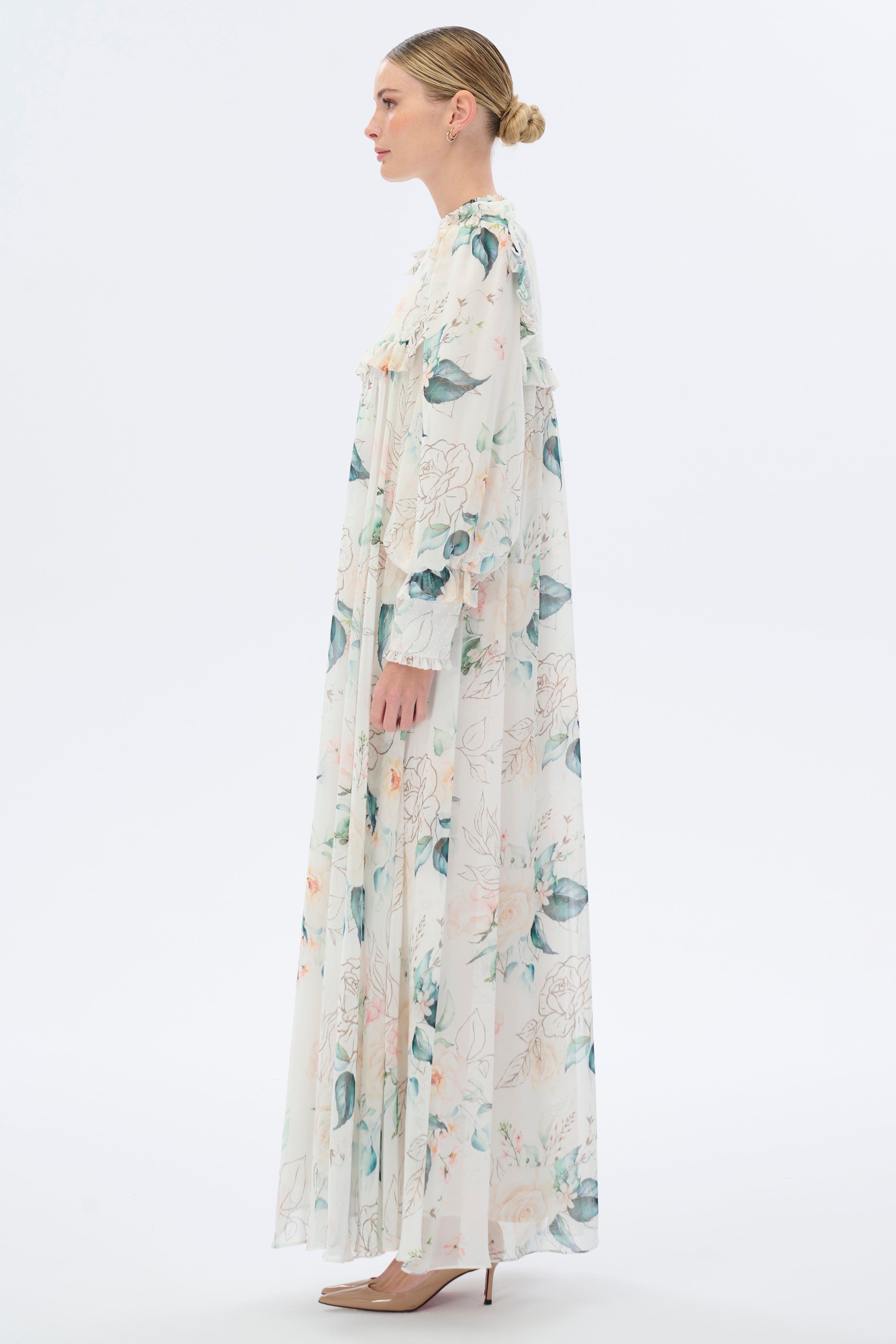 Julia Floral Print Long Sleeve Maxi Dress for Women - Elegant Boho Summer Dress for Beach, Wedding & Special Occasions