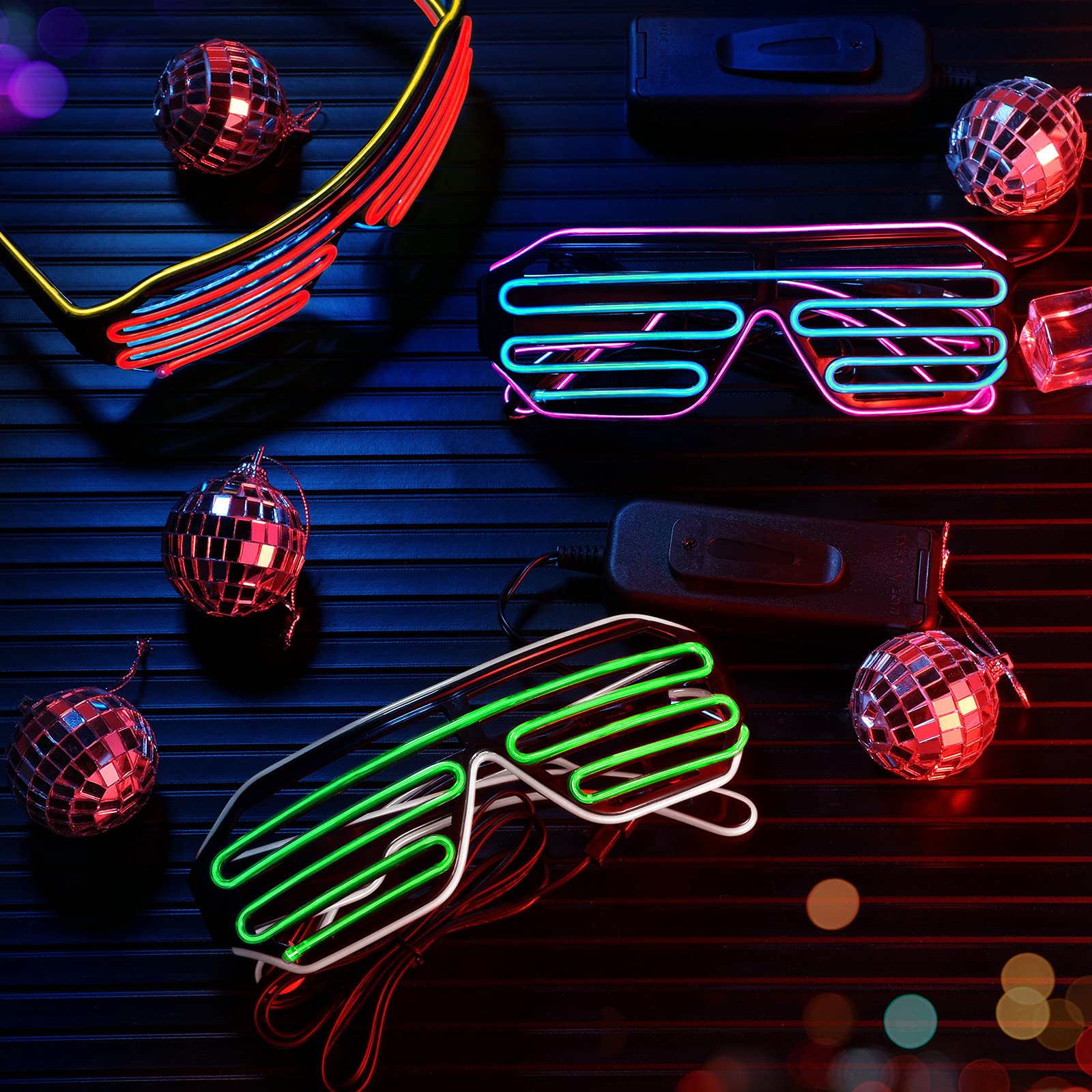 TOODOO 3-Piece LED Light Up Glasses - Glow in The Dark Party Glasses for Rave, 80s Theme Party, Halloween & Night Events - Fun Neon Glow Accessories for Concerts, Clubs & Festivals