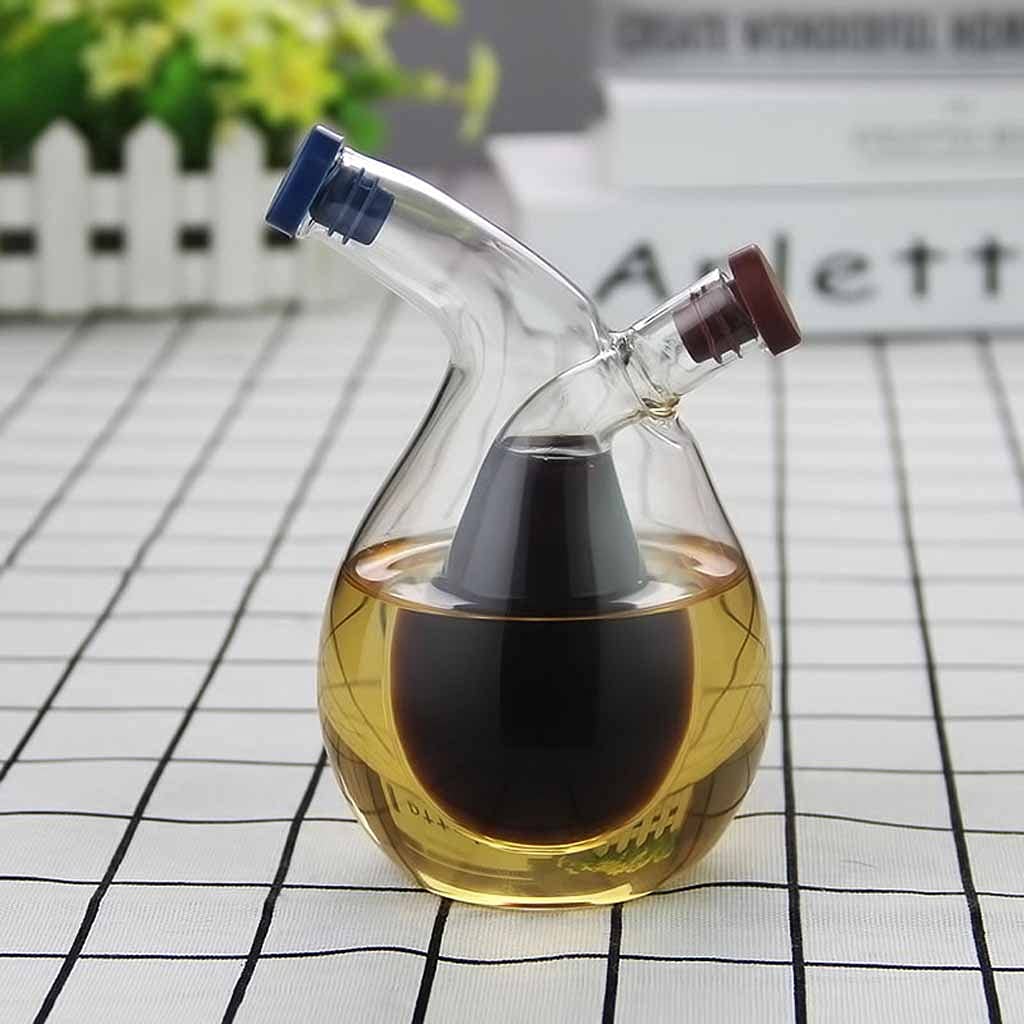 Double Layer Glass Oil and Vinegar Bottle - 2 in 1 Kitchen Condiment Dispenser with Leak-Proof Lid - Perfect for Salad Dressing, Cooking Oil & Seasoning Storage (Color A)