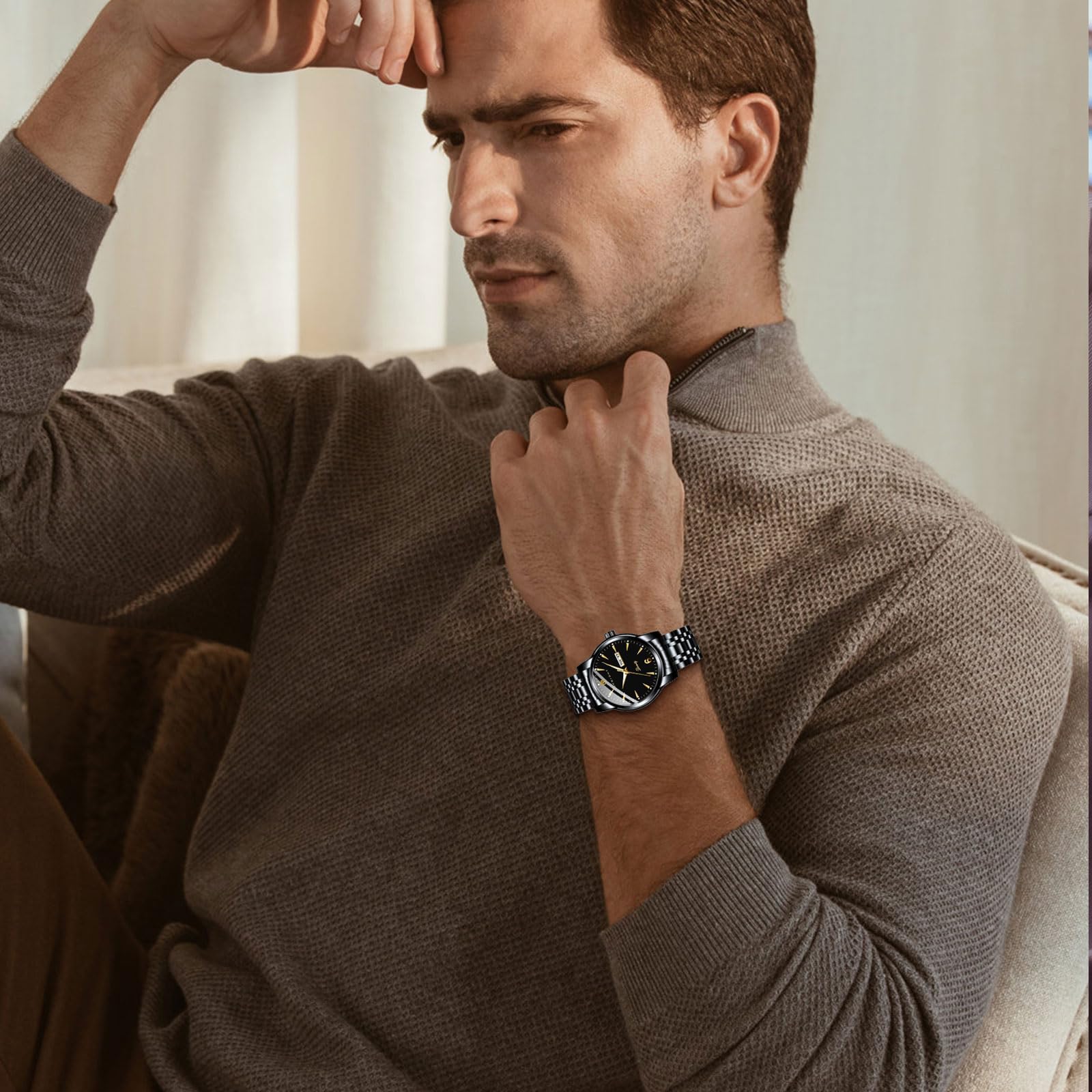 BENYAR Men's Waterproof Chronograph Analog Quartz Watch - Fashion Business Casual Wristwatch with Luminous Hands & Calendar - Perfect for Office, Daily Wear & Outdoor Activities