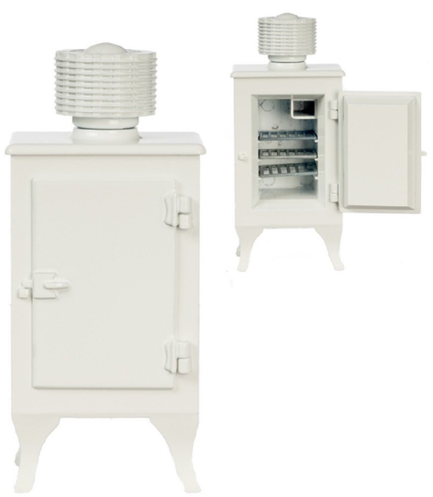 Vintage 1:12 Scale Cast Iron Monitor Top Refrigerator for Dollhouse - 1920s Miniature Kitchen Furniture | Perfect for Dollhouse Displays, Miniature Collectors & Historical Reenactments