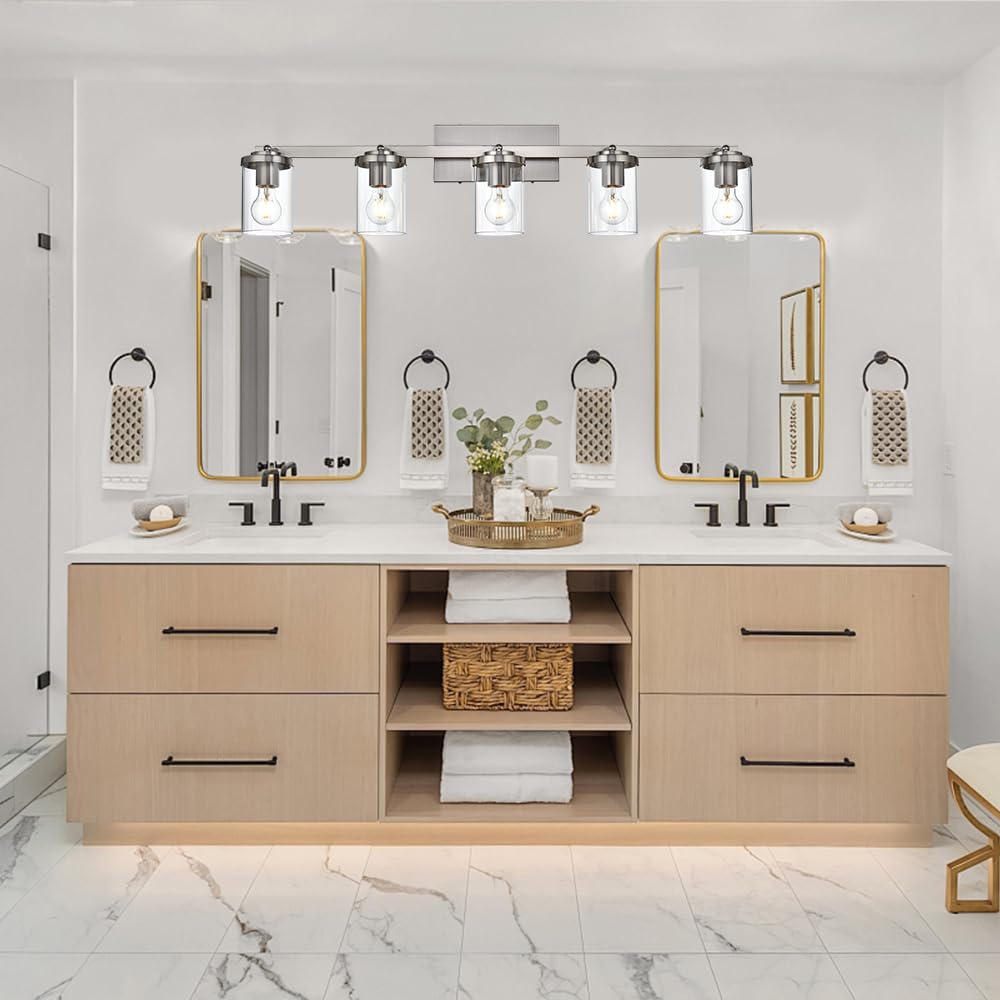 BONLICHT Modern 5-Light Brushed Nickel Track Lighting Fixture - Flush Mount Ceiling Light for Kitchen, Bathroom, Living Room - Industrial Style Spot Lights with Clear Glass Shade - Perfect for Home, Office, Restaurant Lighting