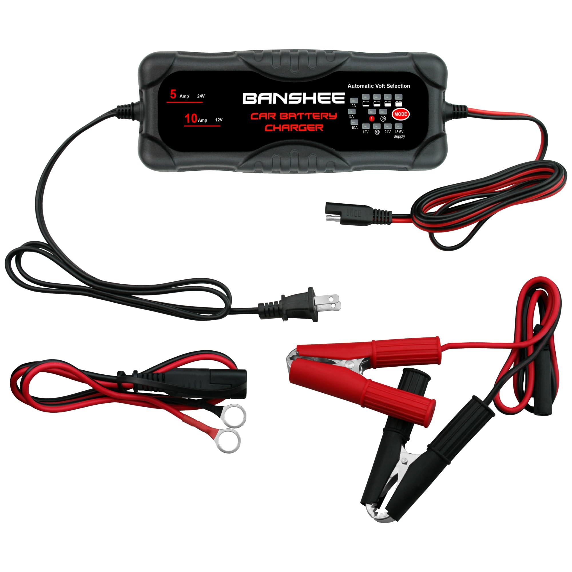 12V/24V Smart Battery Charger Maintainer & Recovery - Banshee Super Charger for Cars, Motorcycles, ATVs & Marine Batteries - Ideal for Winter Storage & Long-Term Maintenance