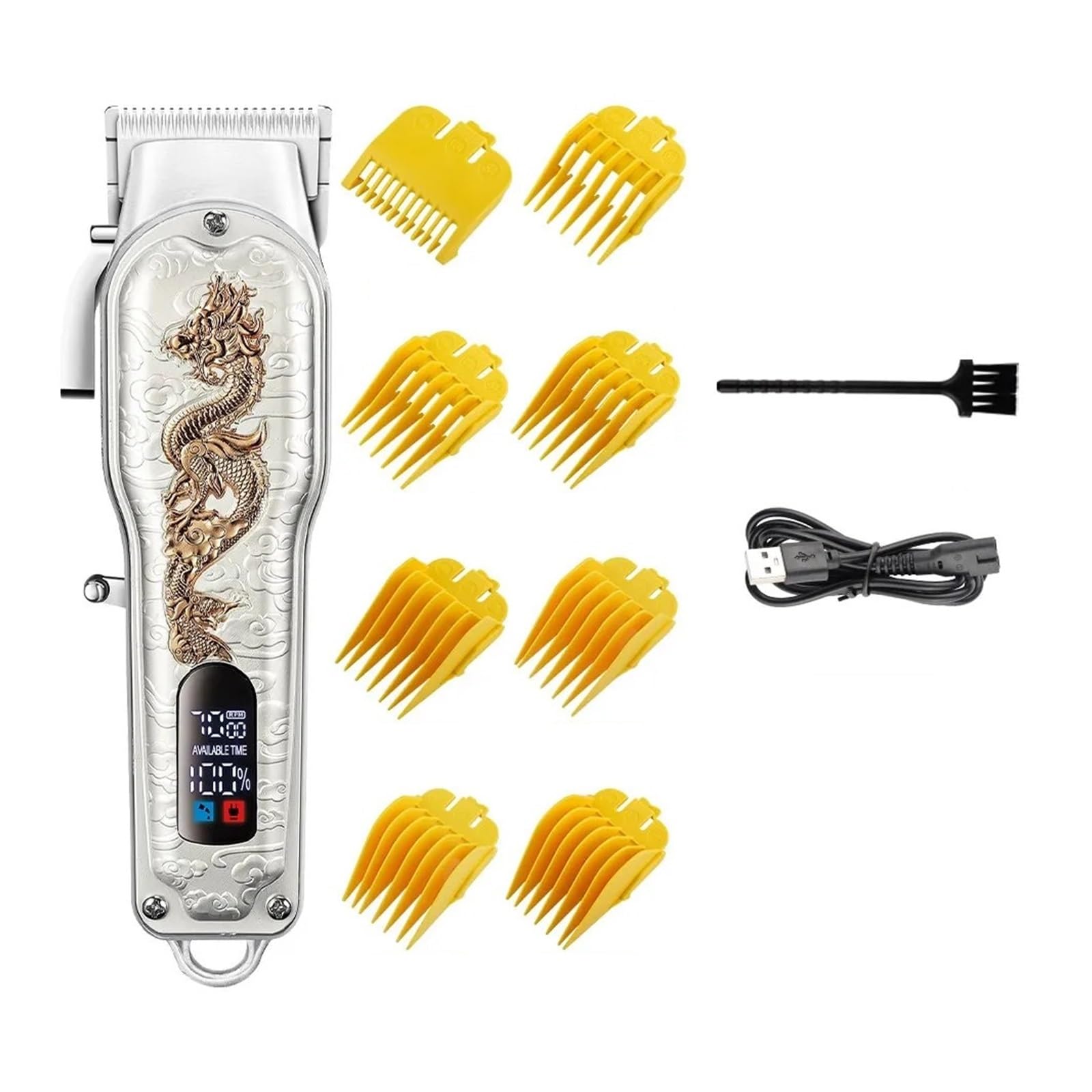 Professional Cordless Hair Clipper for Men - LCD Display Electric Trimmer with USB Charging, White Gold - Perfect for Home Haircuts, Barbershop Use & Travel Grooming