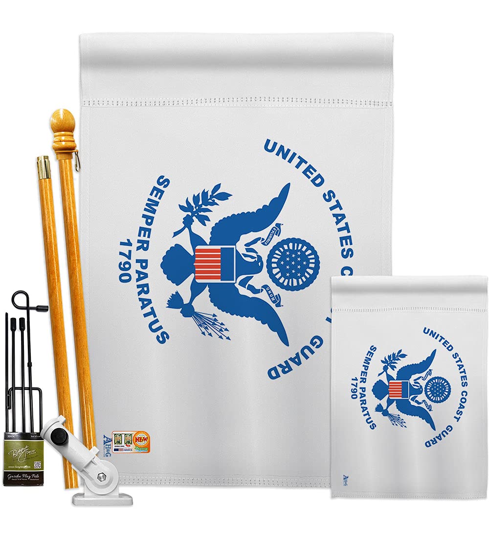 US Coast Guard Garden House Flags Kit - Double-Sided 28x40 Inch Armed Forces Yard Banner - USCG Semper Paratus Military Veteran Retirement Gift - Made in USA for Patriotic Home & Garden Decoration