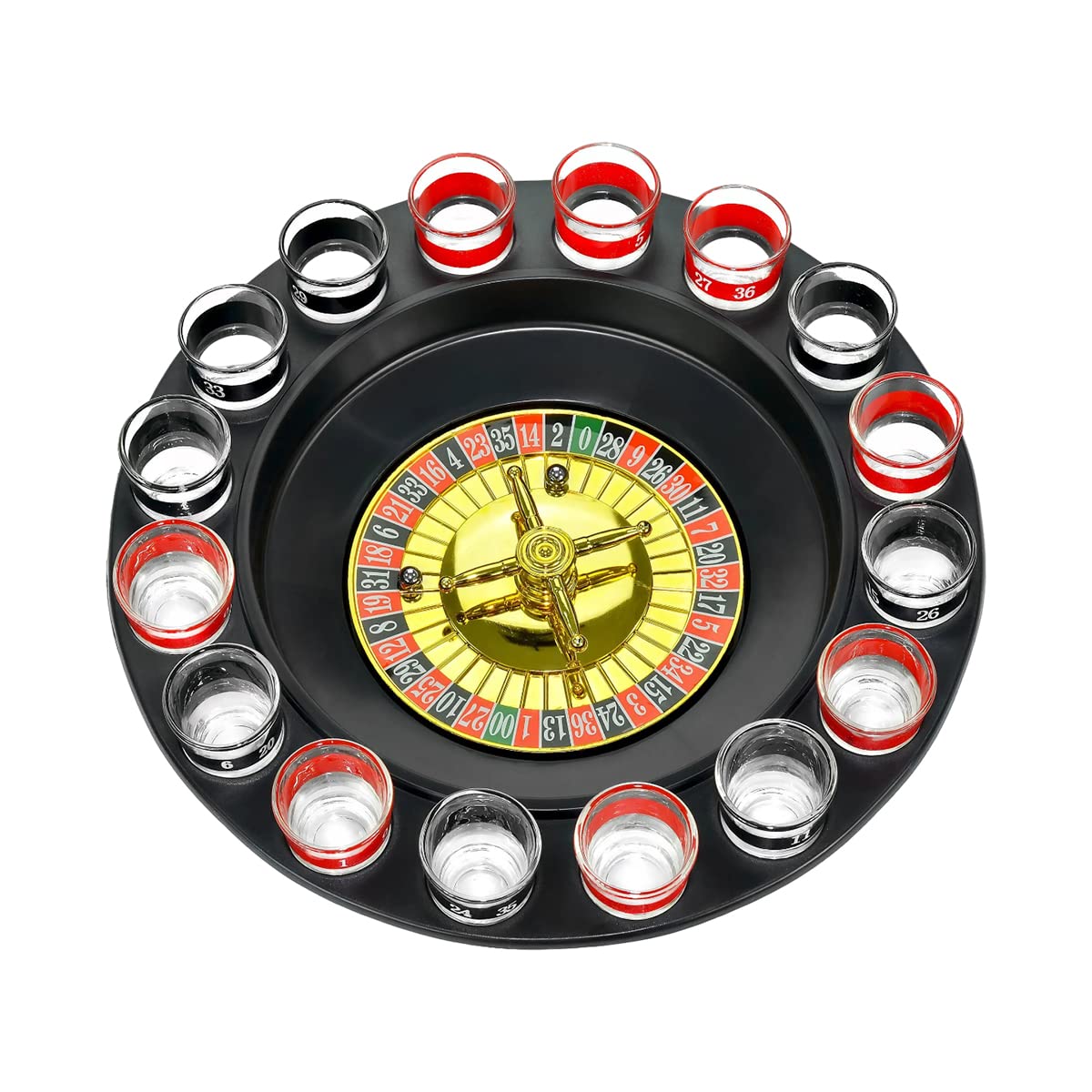 Casino Style Drinking Game Glass Roulette Set - 16 Shot Glasses & 2 Balls for Adult Party Games, Bachelor/Bachelorette Parties & Bar Nights - Fun Alcohol Drinking Accessories for Group Games & Social Events