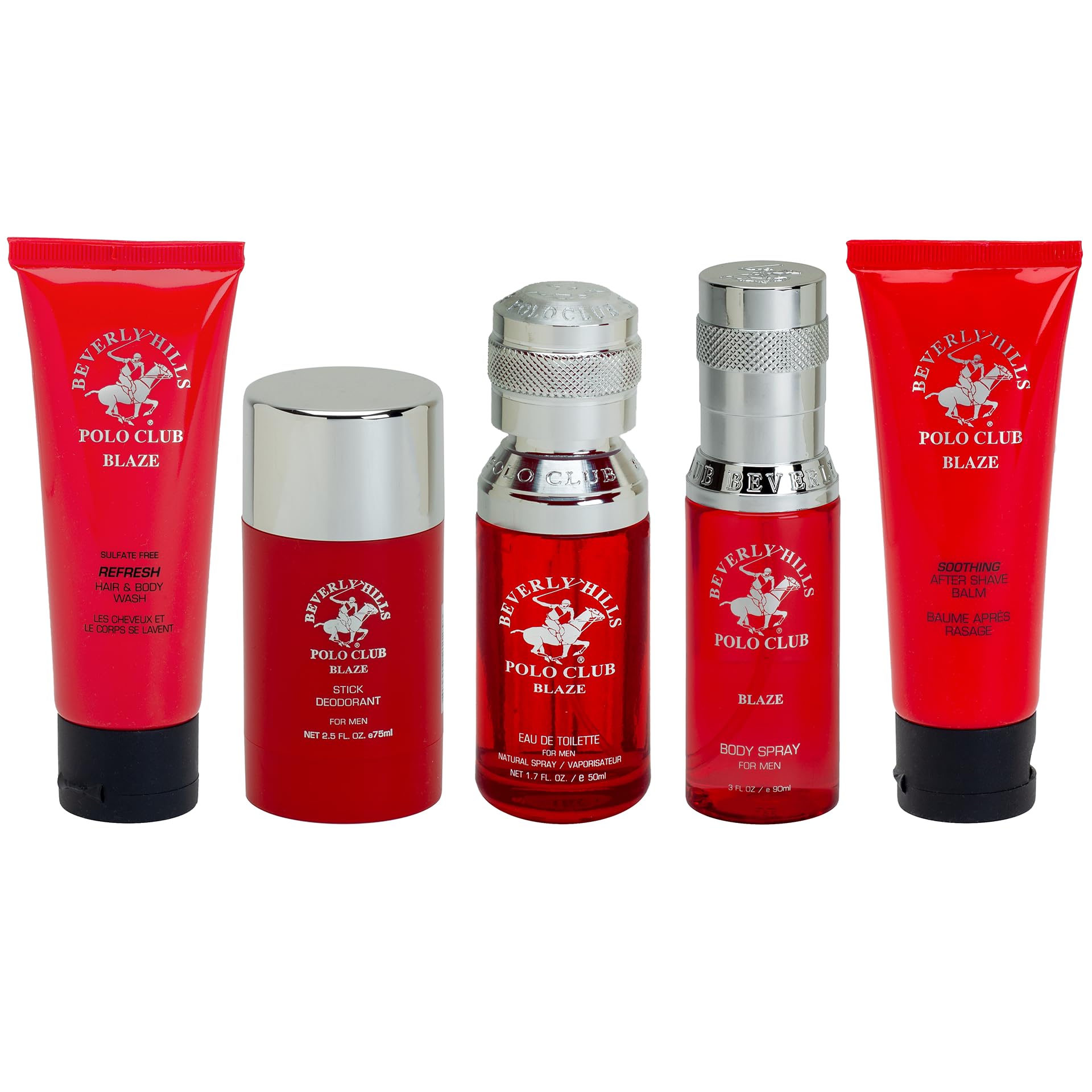 Beverly Hills Polo Club BHPC Cologne 5-Piece Gift Set for Men – Eau de Toilette, Deodorant, Shower Gel, Body Wash & Body Spray | Premium Fragrance Set in Blaze Scent – Perfect for Gifting, Travel & Daily Use