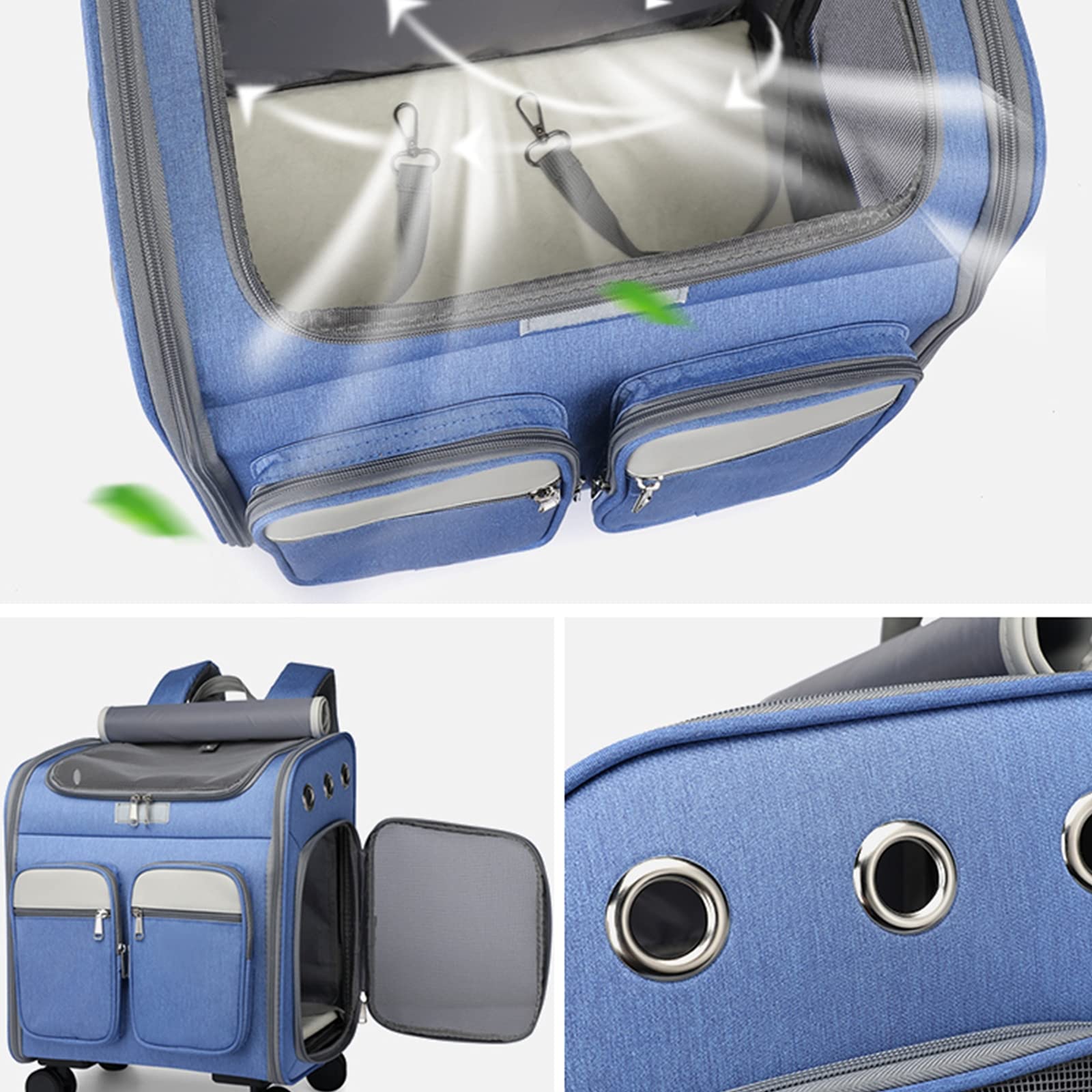 Pet Travel Carrier with Removable Wheels - Cat & Dog Rolling Backpack Stroller with Mesh Ventilation & Storage Pockets - Perfect for Air Travel, Vet Visits, and Outdoor Adventures