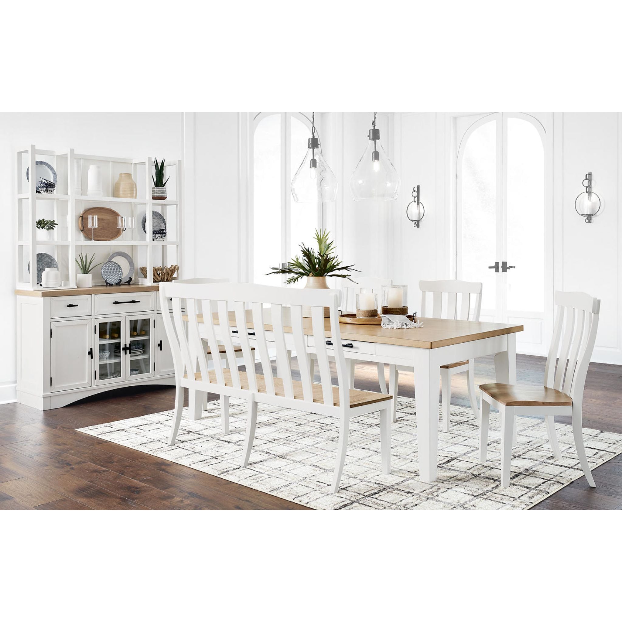 Ashbryn Dining Bench - White/Natural Wooden Kitchen Bench Seat with Backrest, Sturdy & Comfortable for Dining Room, Kitchen Island or Breakfast Nook (Model D844-08)