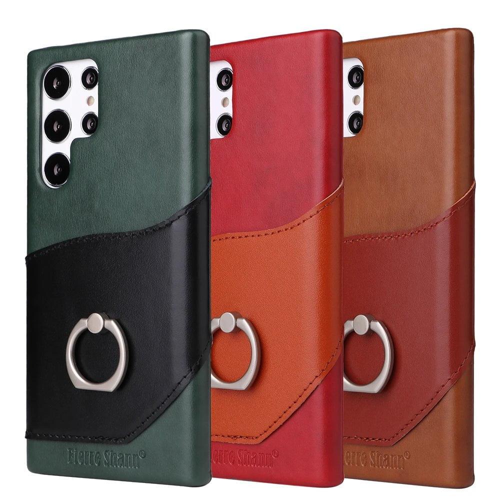 Samsung Galaxy S24 Genuine Leather Ring Case - Premium Protection with Stylish Ring Stand for Hands-Free Viewing & Convenient Carrying