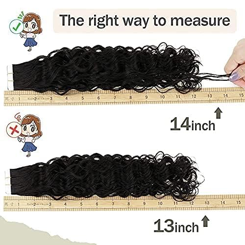 Brazilian Remy Human Hair Extensions - 100g 40pcs Loose Curly Tape in Deep Seamless Skin Weft (28inch, Natural Black) | Glue-On Hair Extensions for Volume & Length | Perfect for Parties, Weddings & Daily Styling