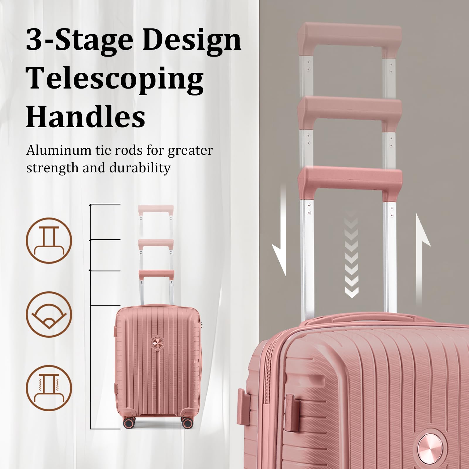 Joyway 5-Piece Hardshell Luggage Set with Spinner Wheels & TSA Lock - Rose Gold Suitcases for Air Travel, Carry-On & Checked Bags | Perfect for Family Vacations, Business Trips & International Travel