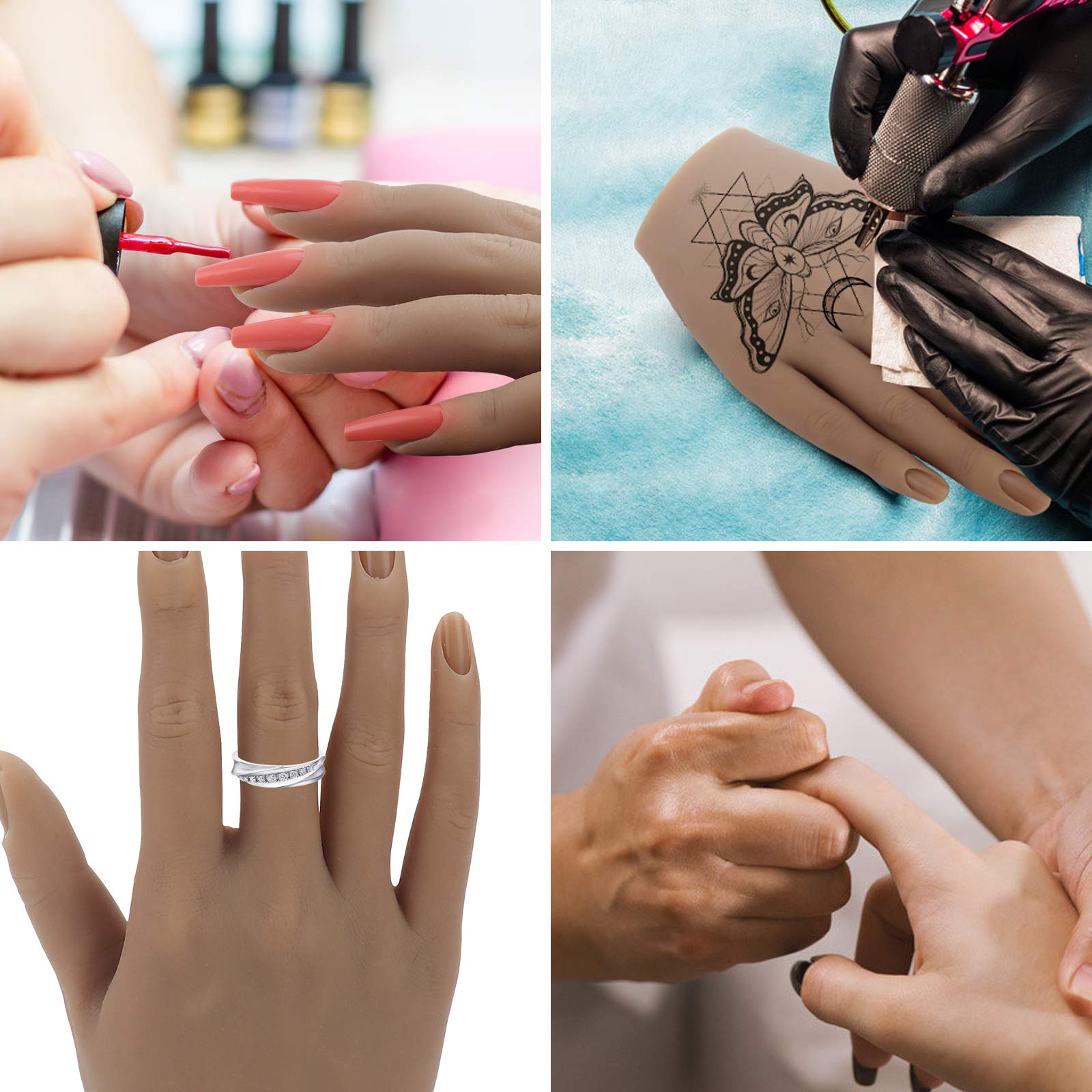 Realistic Silicone Nail Training Hand with Stand - Flexible Bendable Mannequin Hand for Acrylic Nails Practice, DIY Nail Art & Print Training Tool (Left Hand) - Perfect for Salon Professionals & Home Nail Enthusiasts