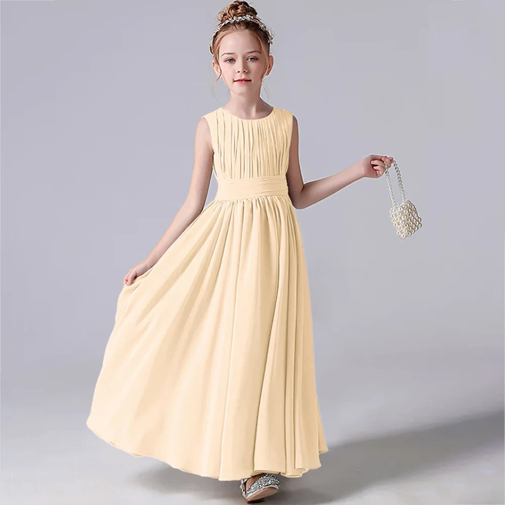 Elegant Pleated Flower Girl Dress with Sash - Kids Wedding Gown, Party Dress, Pageant Outfit for Special Occasions & Formal Events