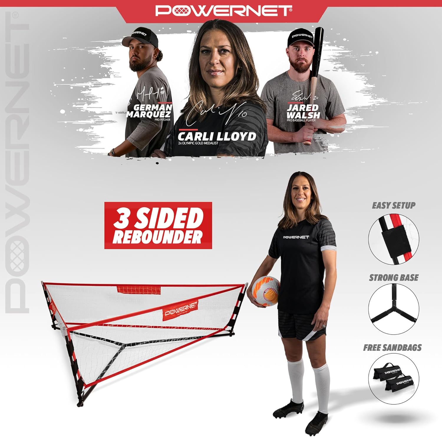 PowerNet Soccer Triple Threat Team Rebounder - Professional Soccer Training Equipment for Passing, Shooting & Goalkeeping Drills - Perfect for Team Practice, Backyard Training & Youth Soccer Development