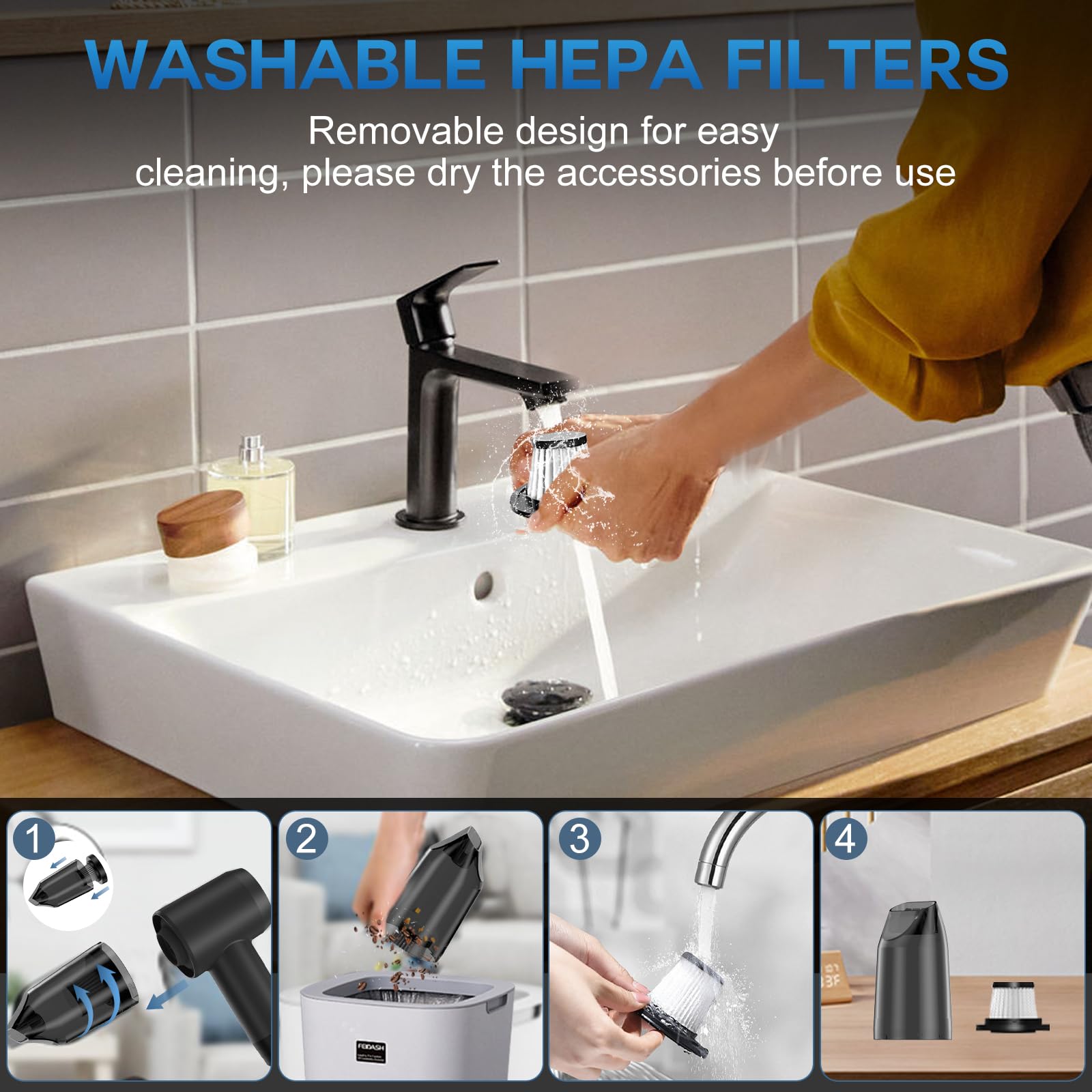 18KPA Cordless Car Vacuum Cleaner - 6-in-1 Air Duster & Safety Tool for Home/Office/Car Use