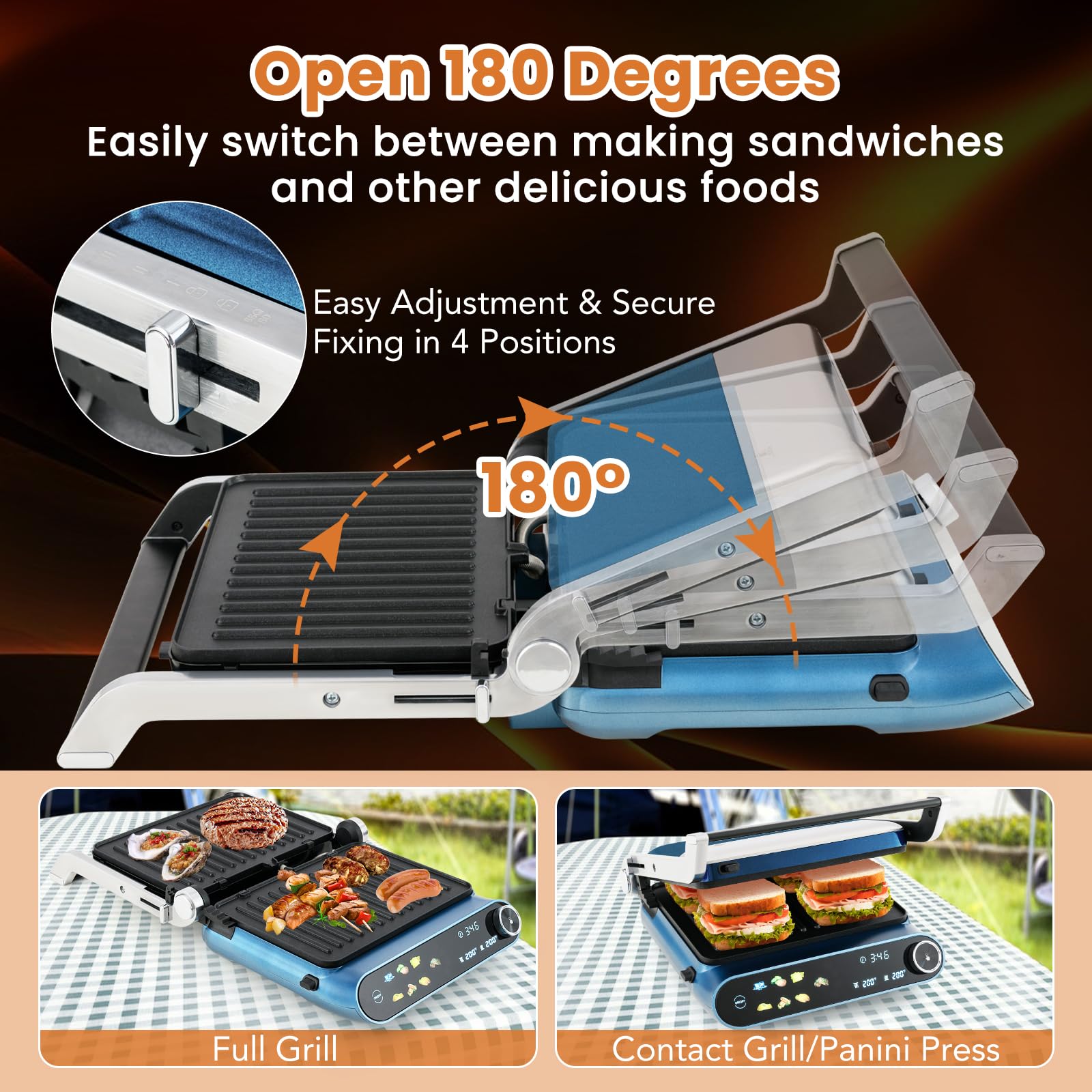 Giantex Electric Panini Press Sandwich Maker - 2 Removable Non-Stick Dishwasher Safe Plates, Drip Tray, LED Display, 7 Grilling Modes, Dual Temp Control - Perfect for Home, Office & Restaurant Breakfast, Lunch & Quick Meals