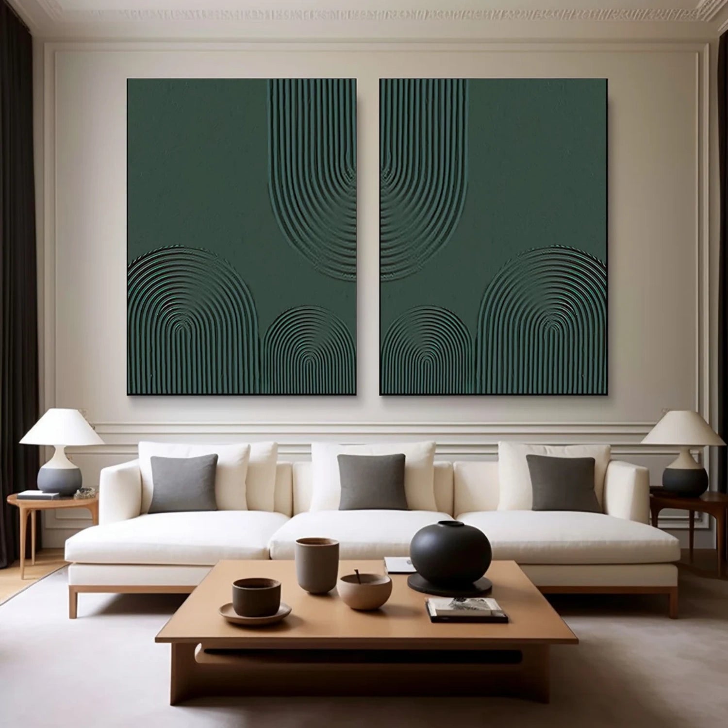 Green Abstract Wall Art Set of 2 Canvas Prints - Modern Home Decor for Living Room, Bedroom & Office | #BG093