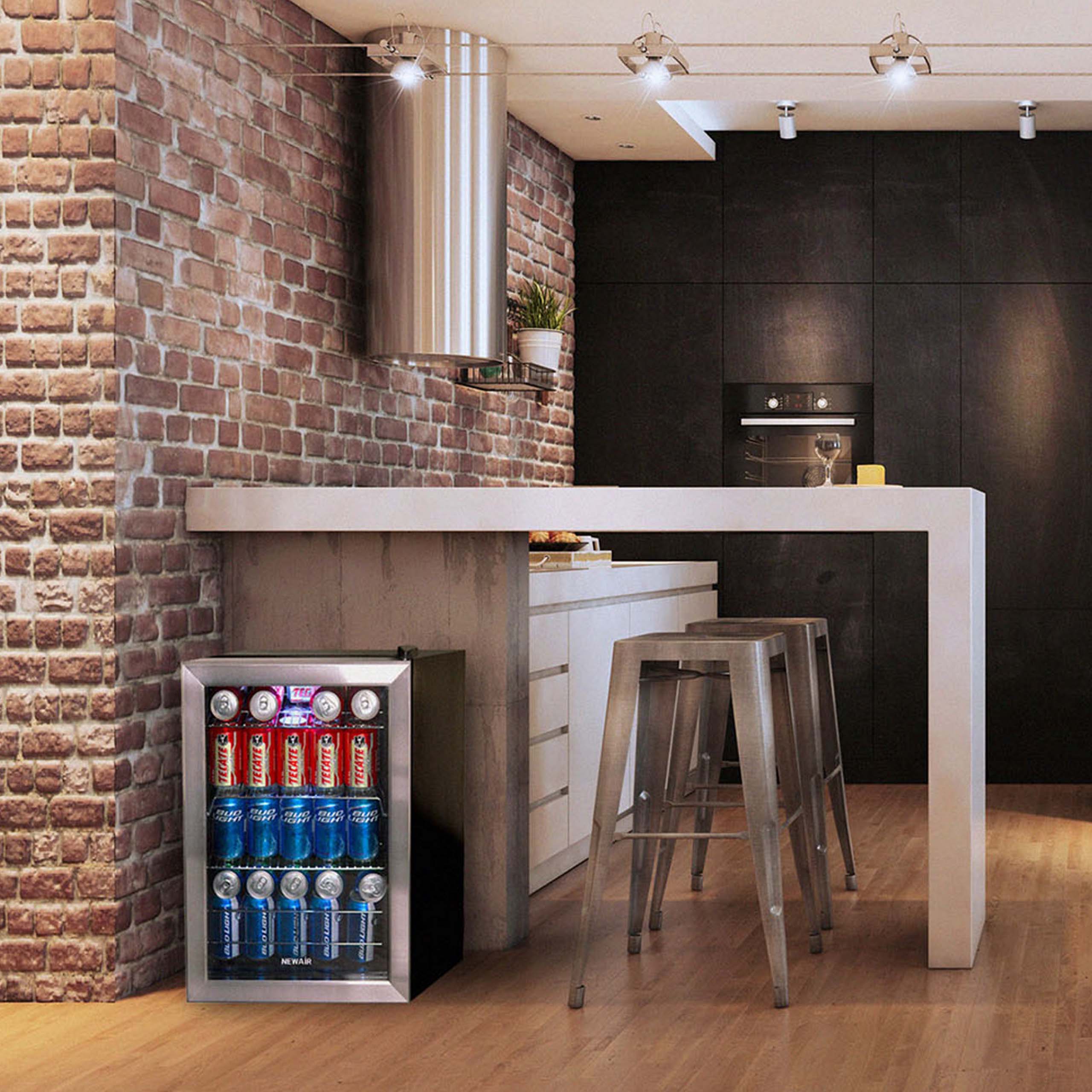 Newair® 90 Can Freestanding Stainless Steel Beverage Refrigerator - Perfect for Home Bars, Offices, and Game Rooms - Keep Drinks Cold and Organized