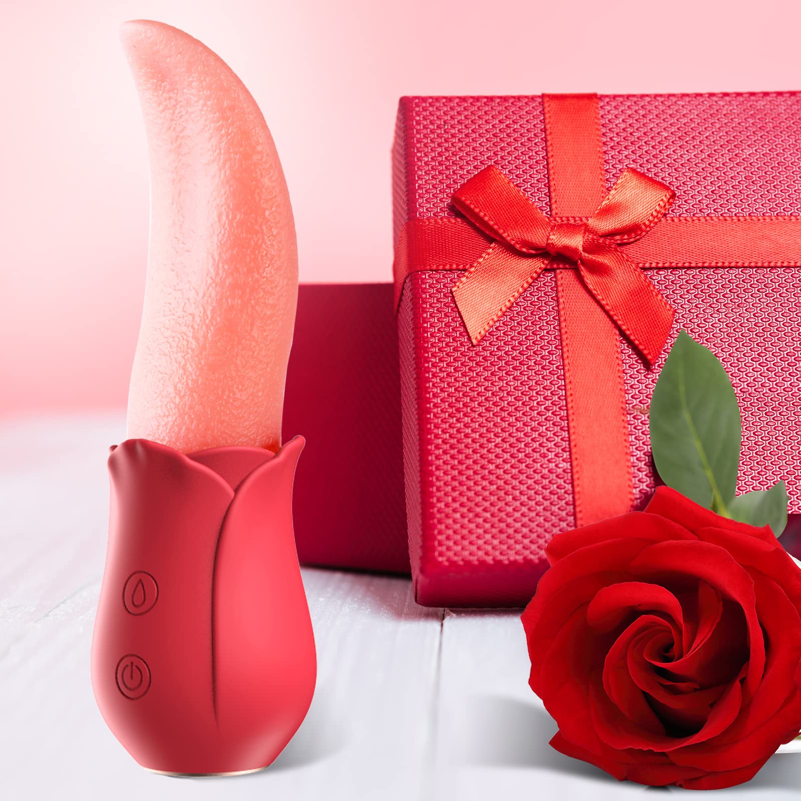 Premium Rose Vibrator for Women - Clitoral & G-Spot Stimulator with Tongue Licking Technology, Nipple Massager, Dual Pleasure Sex Toy for Solo Play & Couples Foreplay - Perfect for Sensual Massage, Bedroom Fun & Intimate Moments