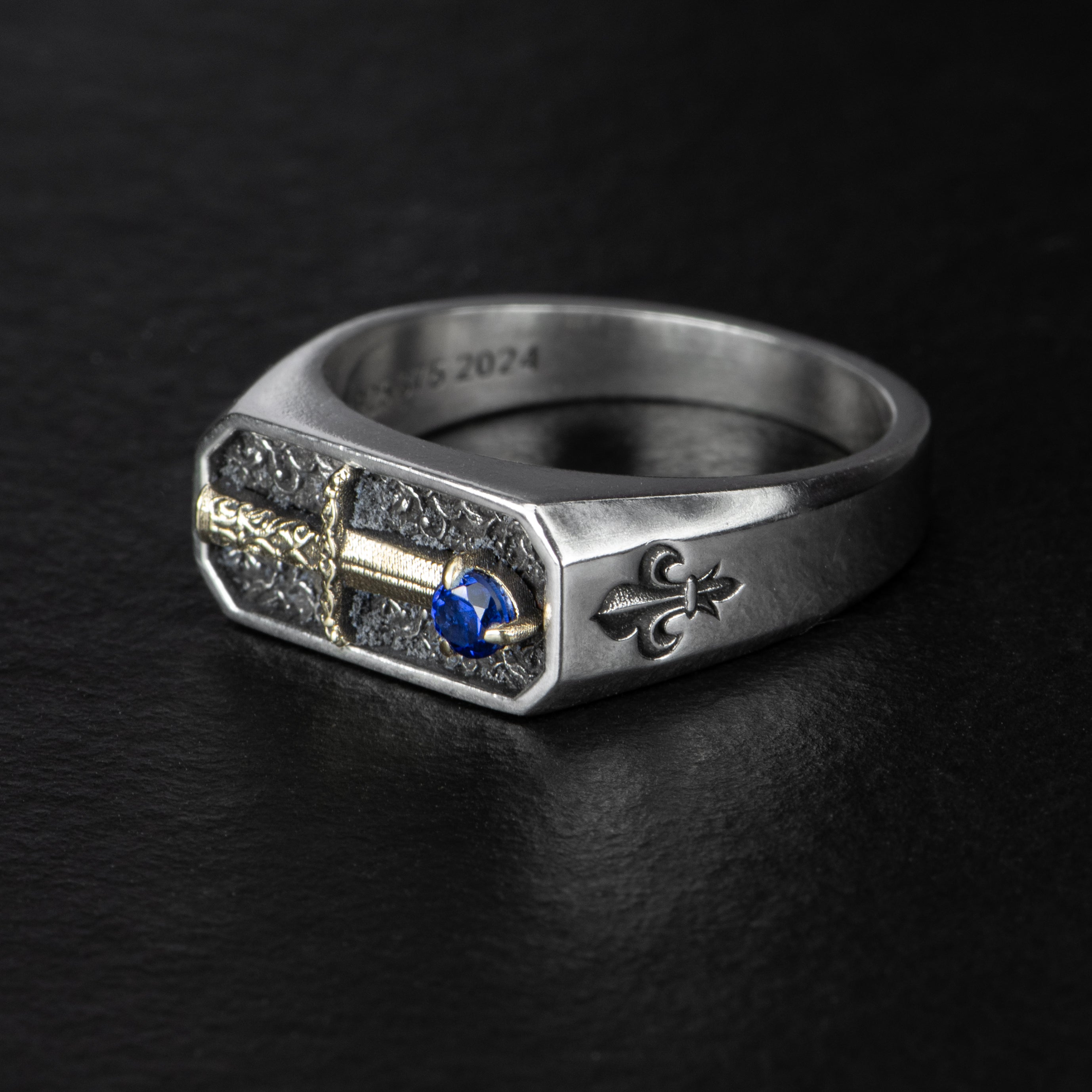 Sapphire Sword Ring - SOVEREIGN II Sterling Silver Medieval Jewelry for Men & Women | Perfect for Cosplay, Renaissance Fairs & Fantasy Lovers