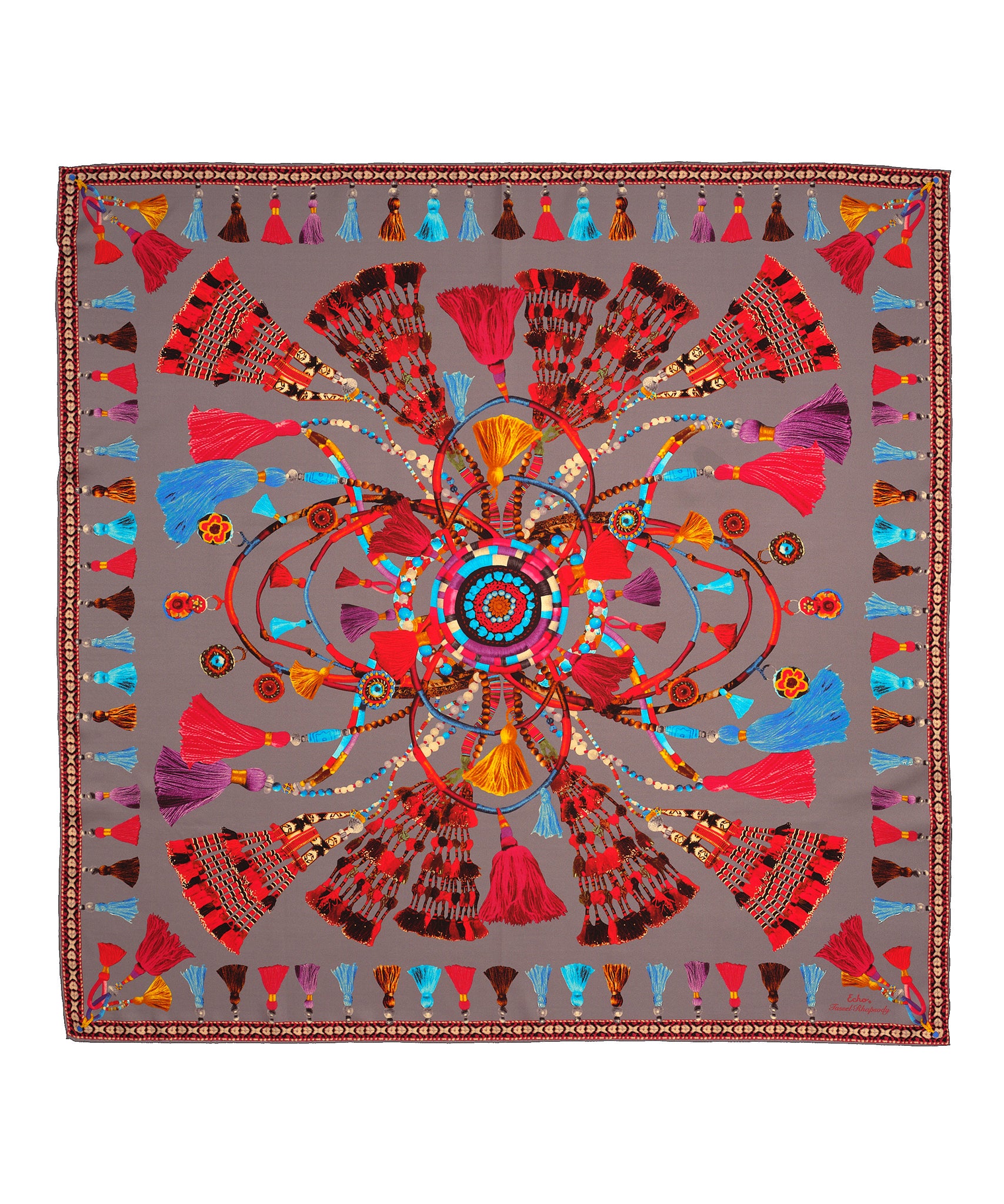 Tassel Rhapsody 35 Silk Square Scarf - Elegant Fashion Accessory for Women, Gift Wrapping & Home Decor | Perfect for Office, Party & Travel