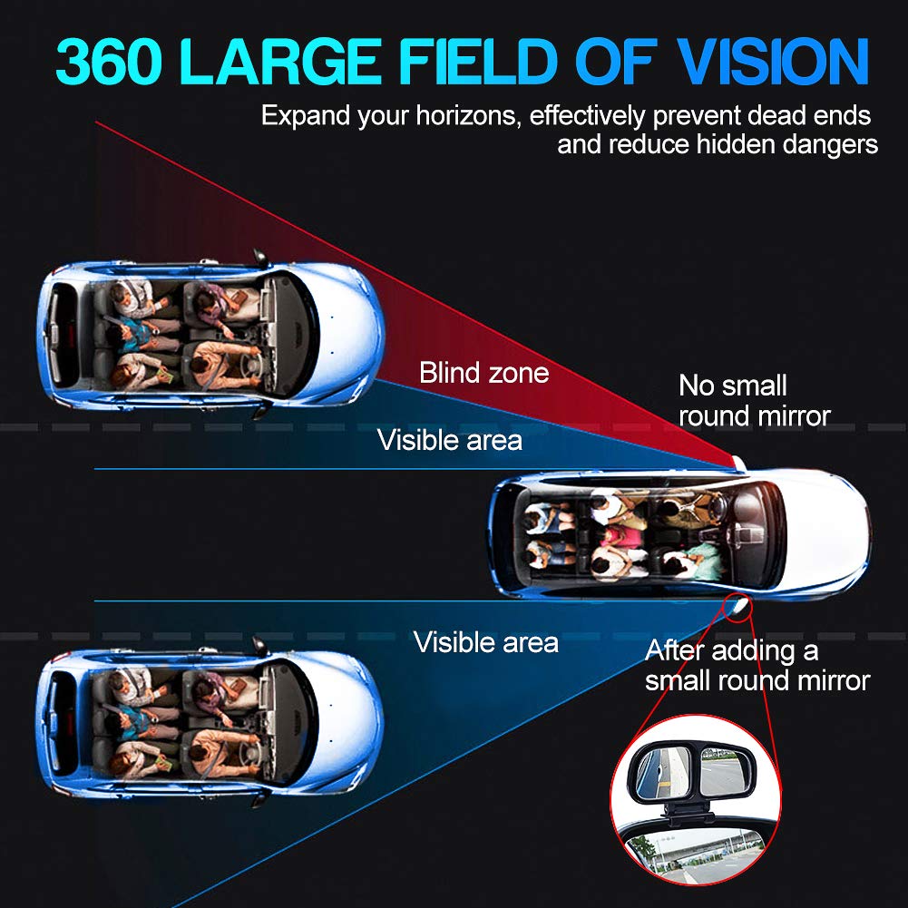 Universal Blind Spot Mirror for Cars & Trucks - Adjustable Left/Right Wide Angle Rearview Mirror, Black - Enhances Safety for Parking, Lane Changes & Reversing