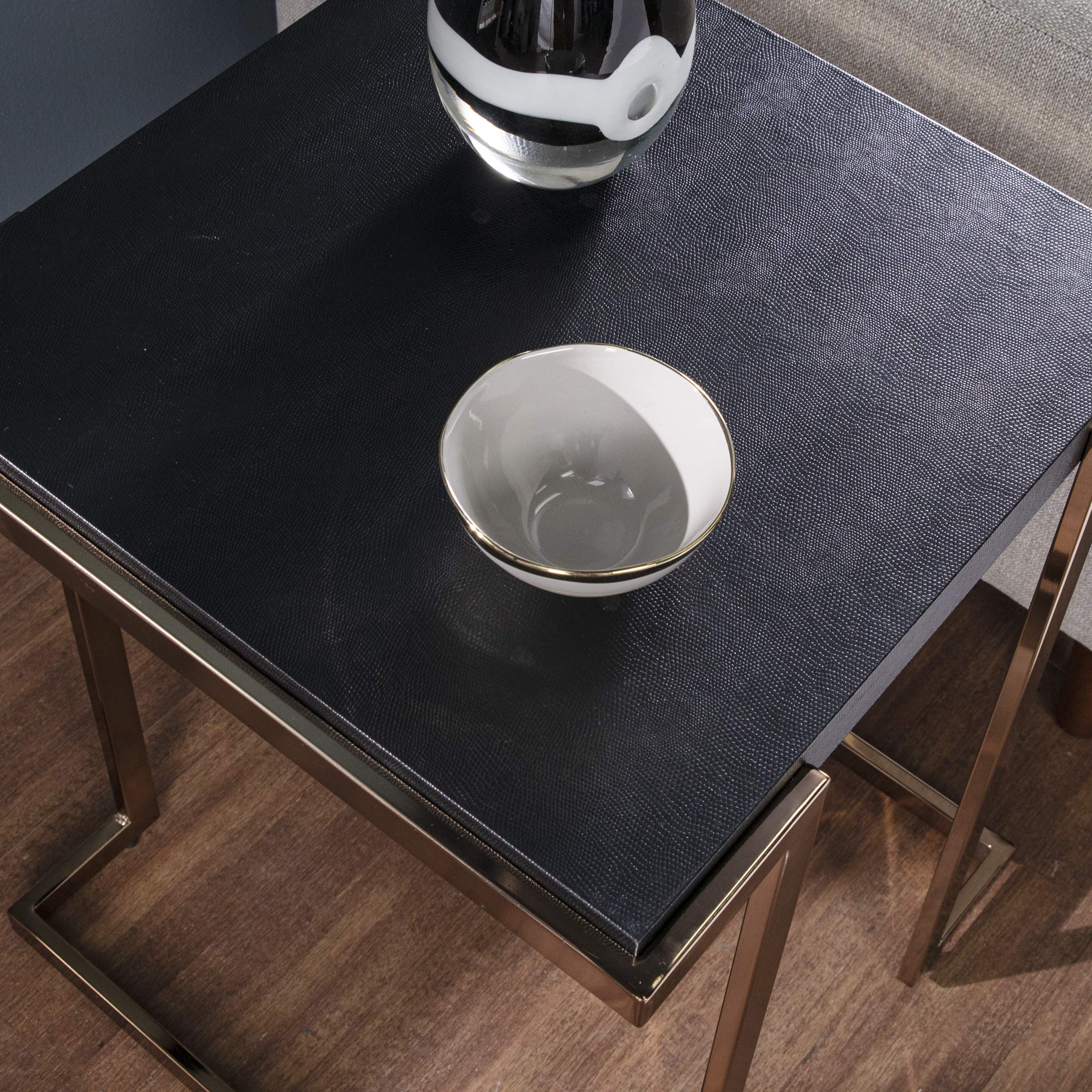 SEI Furniture Barcia Side Table - Black & Champagne Finish, Modern Nightstand for Bedroom, Living Room, or Office - Compact End Table with Sturdy Metal Frame