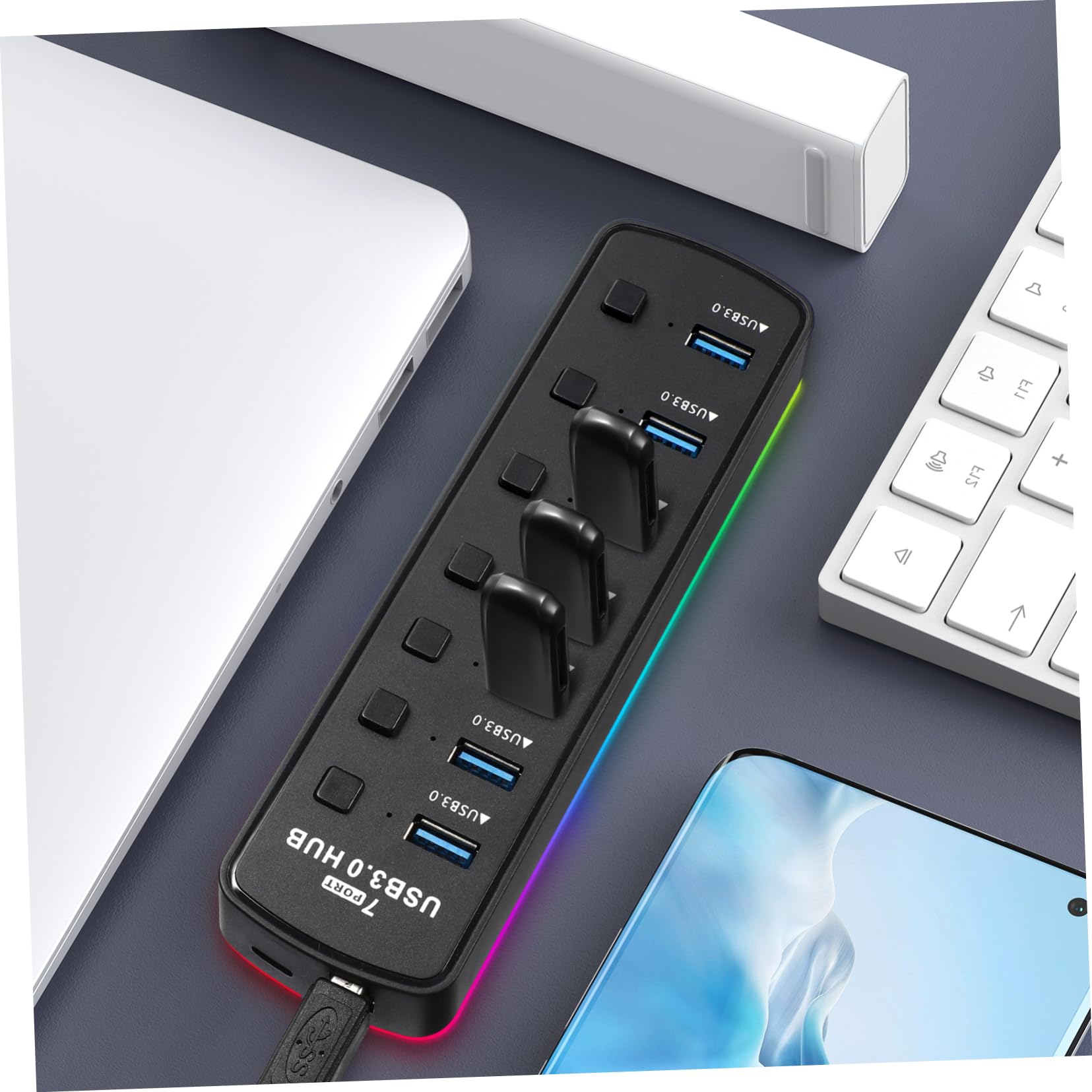 Gatuida 7-Port USB 3.0 Hub - High Speed Data Transfer USB Splitter Adapter for Laptop, PC, MacBook - Perfect for Home Office, Gaming & Charging Multiple Devices