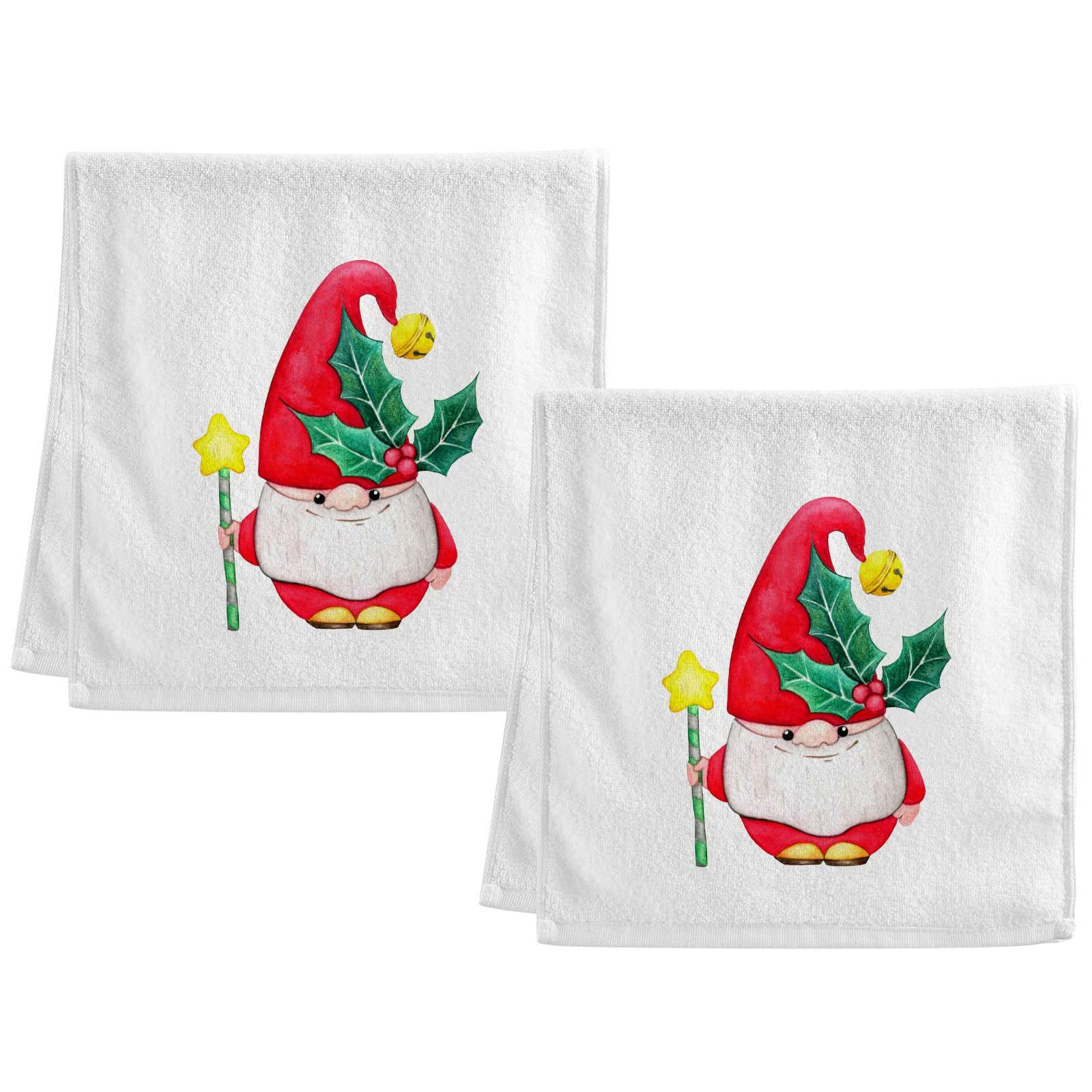 SUABO 2-Pack Cotton Hand Towels - Soft Face & Bath Towels for Gym, Spa, Guest Use - Christmas Gnome Design - Perfect for Home, Travel & Gifts