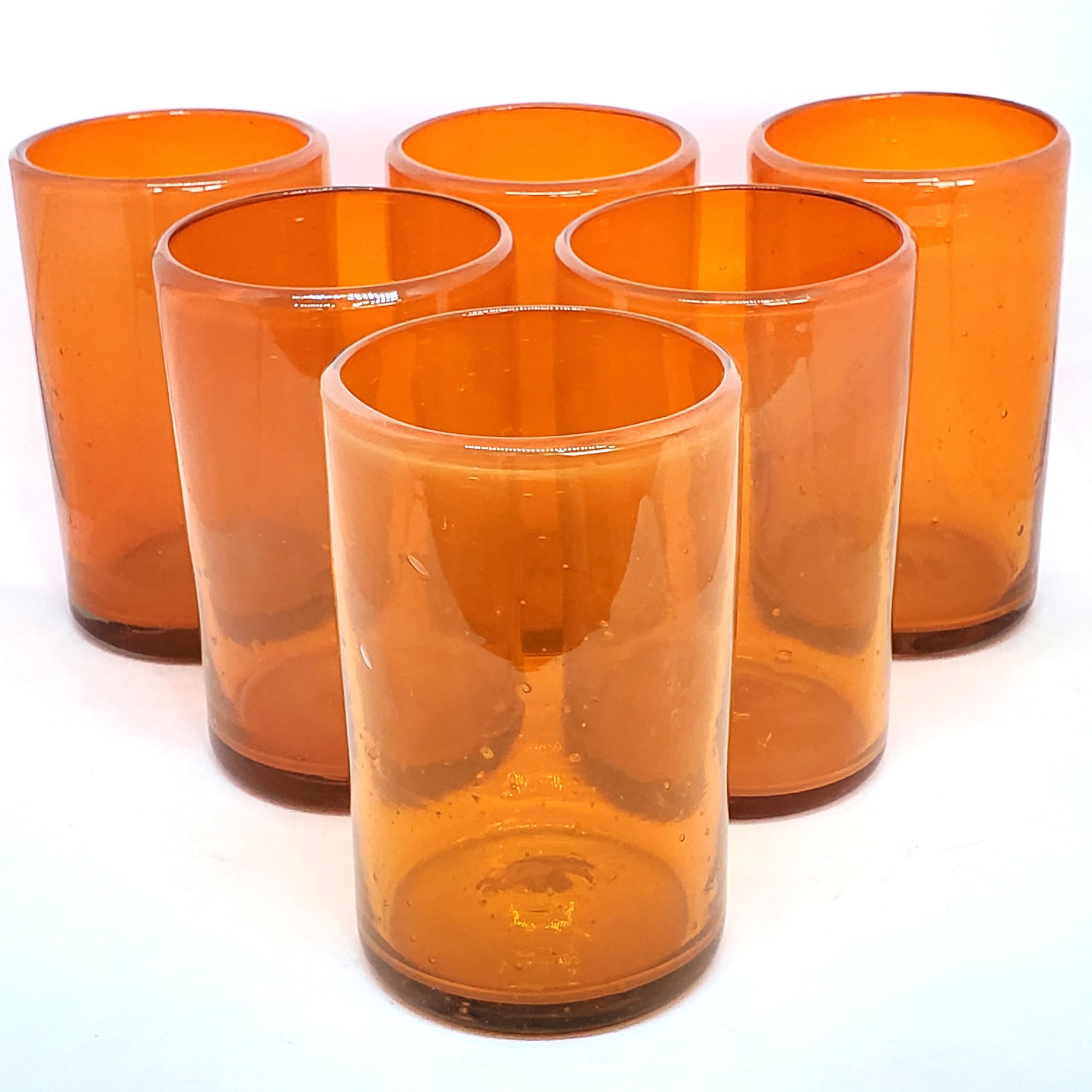 Eco-Friendly 14 oz Orange Drinking Glasses Set of 6 - Recycled & Lead-Free Glassware for Juice, Iced Coffee & Cocktails