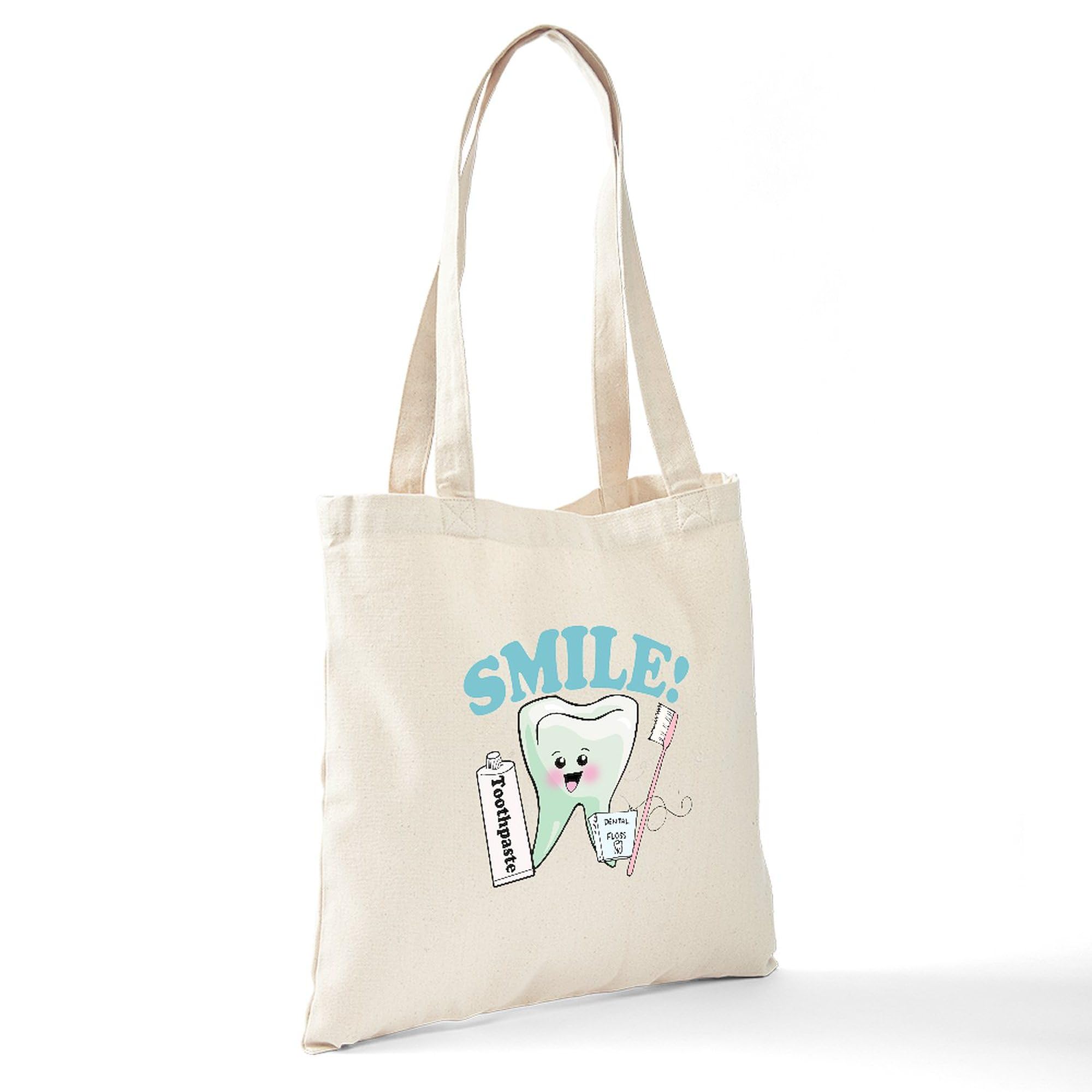 Smile Dentist Dental Hygiene Tote Bag - Natural Canvas Reusable Shopping Bag for Dental Professionals & Students | Perfect for Work, School & Groceries
