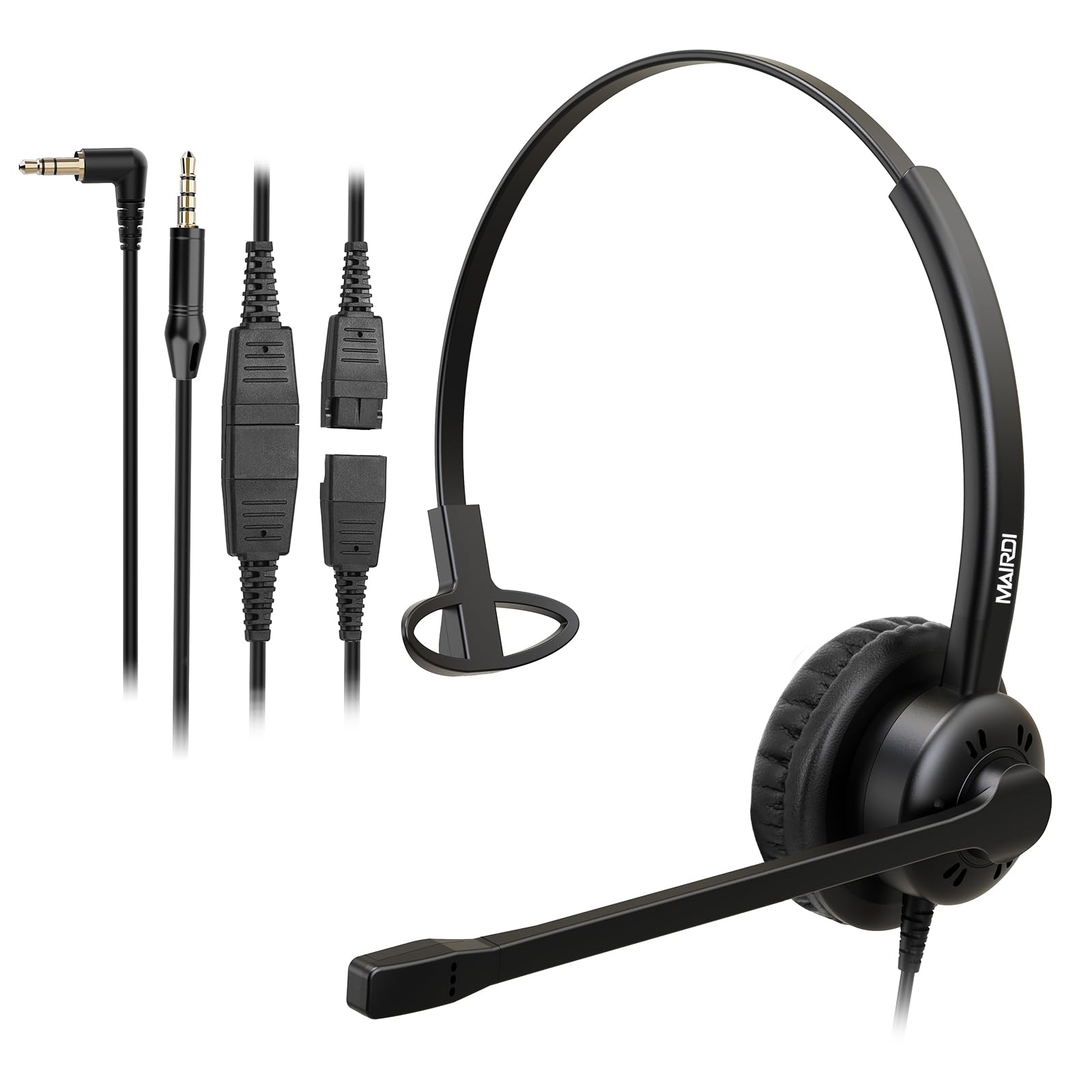 Noise Canceling Mono Call Center Headset with Microphone - 2.5mm & 3.5mm Connector Compatible with Desk Phones, Cell Phones, PC & Laptops - Works with Panasonic, AT&T, Vtech Cordless DECT Phones & Polycom - Ideal for Office, Customer Service & Remote Work