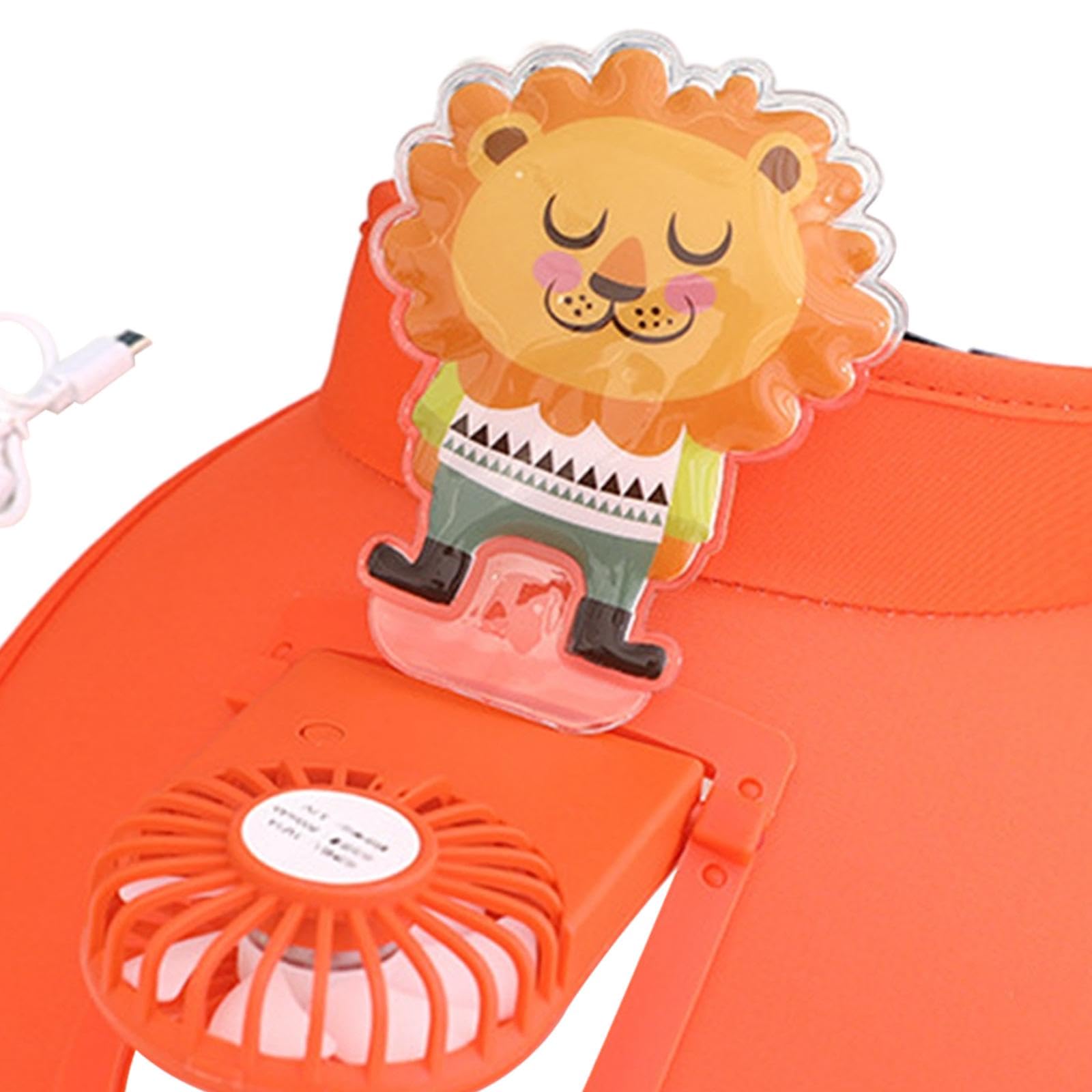 Sun Visor Hat with Built-in Fan - Cooling Fan Hat for Summer Outdoor Activities, Camping & Sports - Orange Lion Design for Sun Protection & Heat Relief