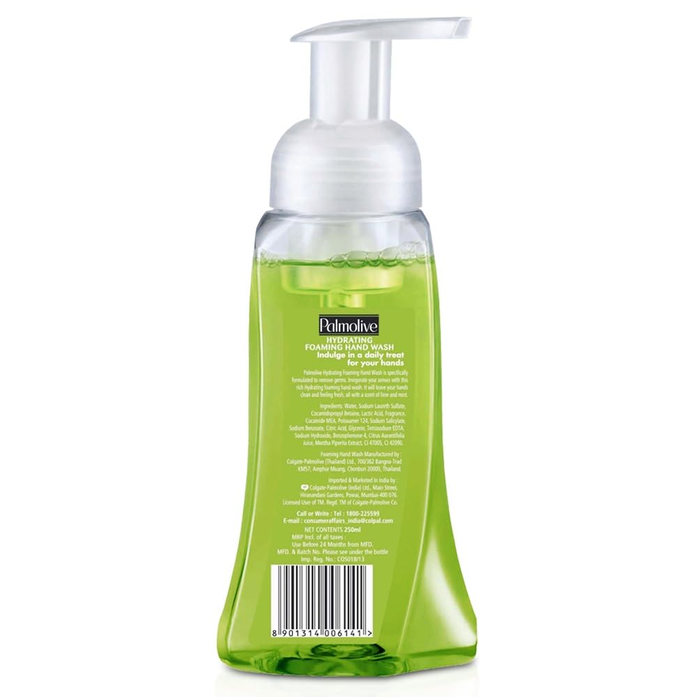 Palmolive Hydrating Foaming Hand Wash with Lime & Mint - 250ml Antibacterial Liquid Soap for Germ Removal - Refreshing Scent for Kitchen, Bathroom & Office Use