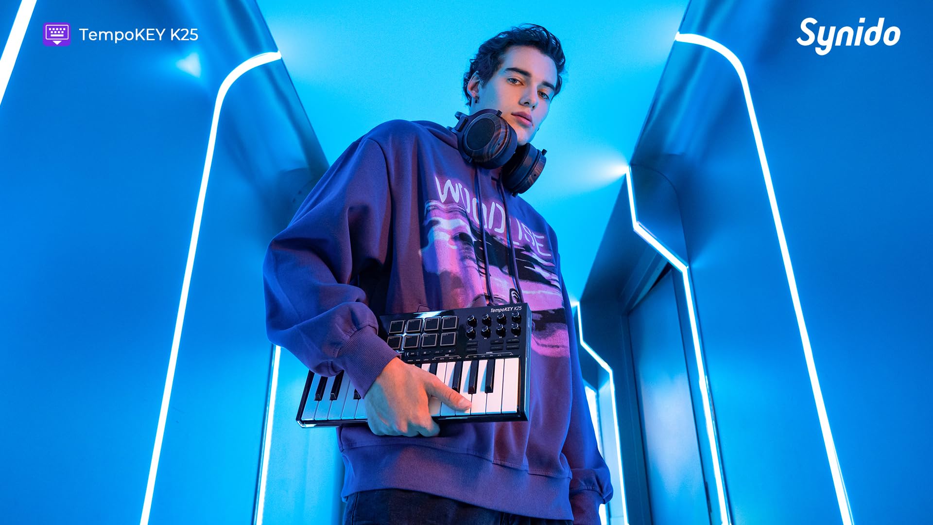 TempoKEY K25 - 25 Key USB C MIDI Keyboard Controller with Drum Pads, Velocity-sensitive Full-size Keys & OLED Screen | Portable Beat Maker for Music Production (Black) | Perfect for Home Studios, Live Performances & Electronic Music Creation