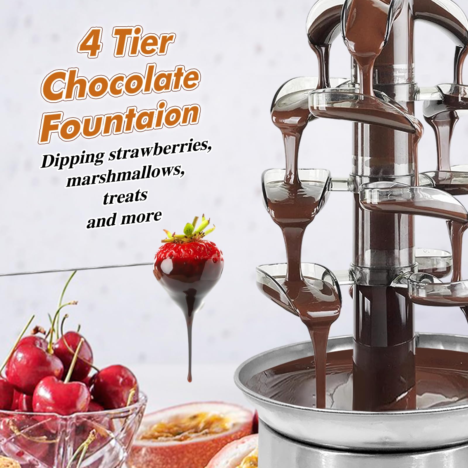 4-Tier Stainless Steel Electric Chocolate Fountain Machine - 2.5lb Capacity for Chocolate, Cheese, Sauces & Liqueurs - Perfect for Weddings, Birthday Parties & Christmas Gifts - Ideal for Dessert Buffets, Holiday Entertaining & Special Events