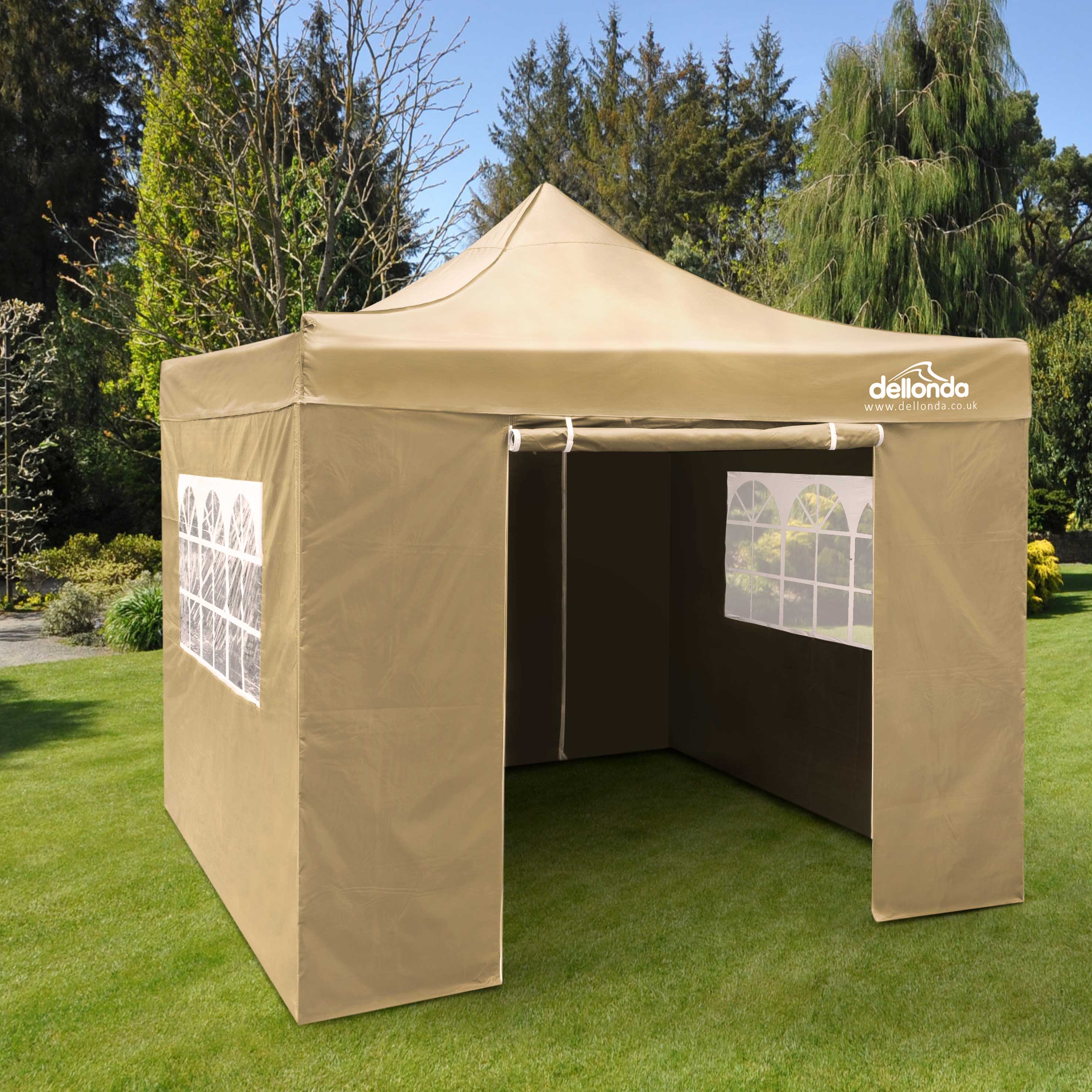 Premium 2x2m Pop Up Gazebo with Waterproof Side Walls - Portable Canopy Tent with Carry Bag, Stakes & Weight Bags - Beige Color DG160 - Perfect for Camping, Beach, Backyard & Outdoor Events