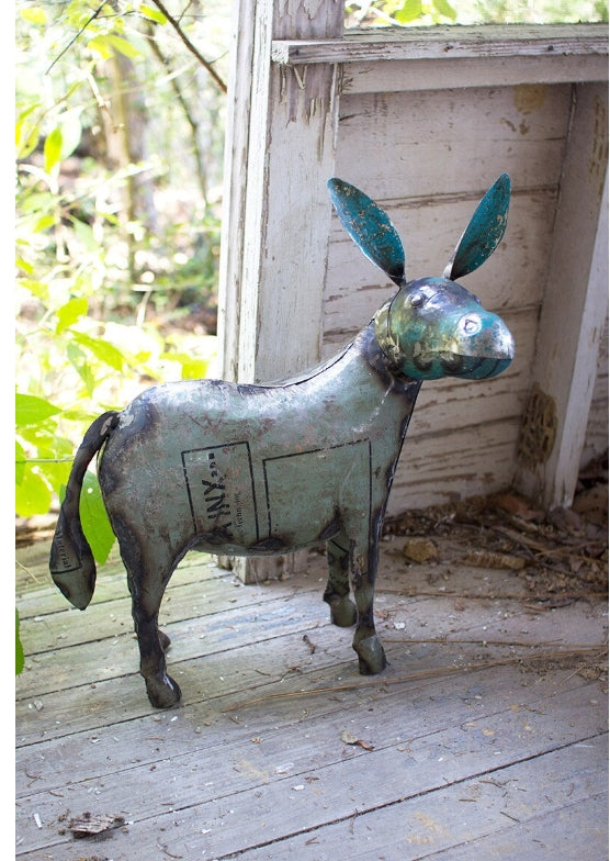 Eco-Friendly Recycled Metal Donkey Statue - Handmade Home & Garden Decor for Rustic Farmhouse, Outdoor Patio, or Vintage Themed Spaces
