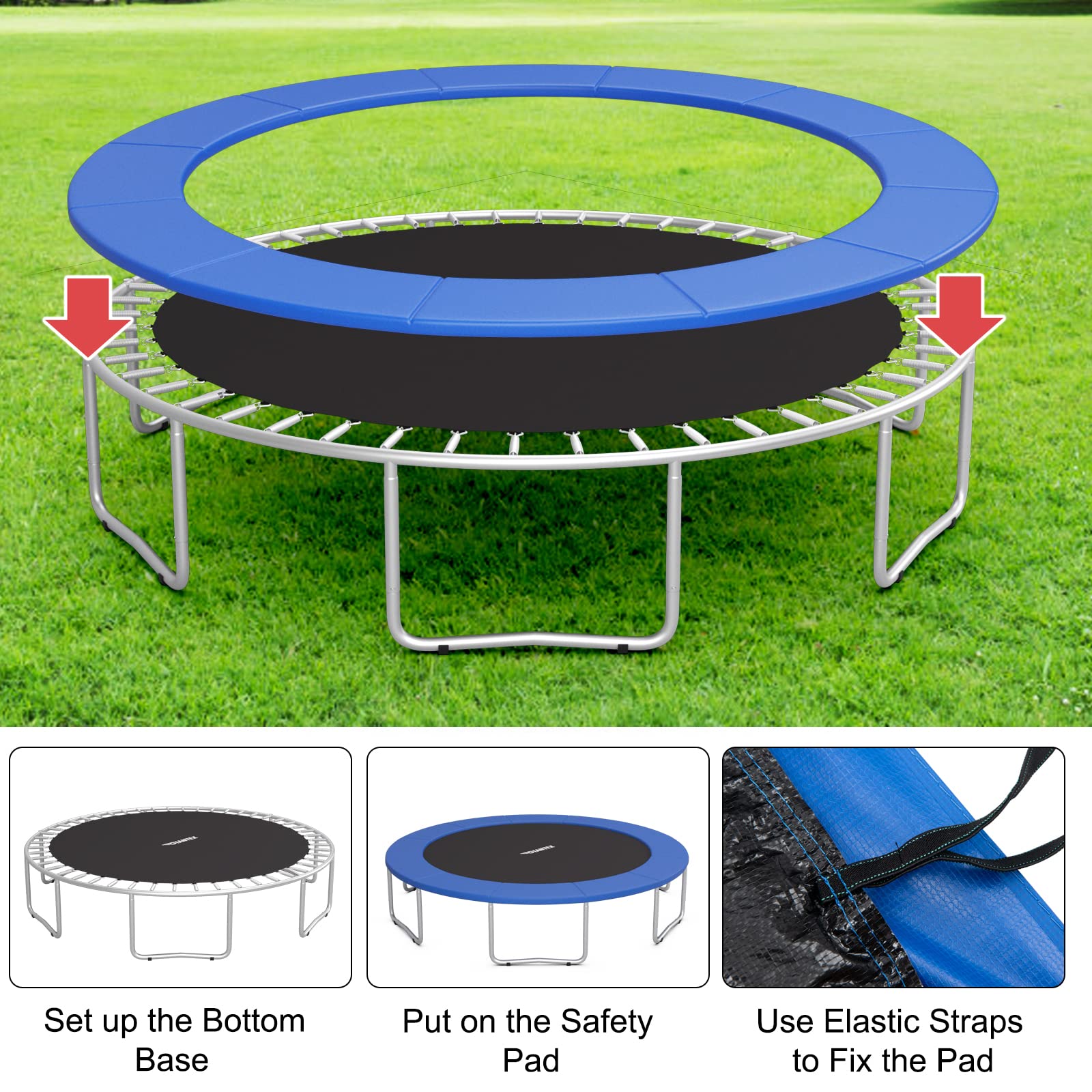 Giantex 8Ft 10Ft 12Ft 14Ft 15Ft 16Ft Trampoline Pad - Heavy Duty Tear-Resistant Edge Cover with Spring Protection - All Weather Replacement Safety Pad for Outdoor Trampoline - Perfect for Backyard, Park, and Playground Use