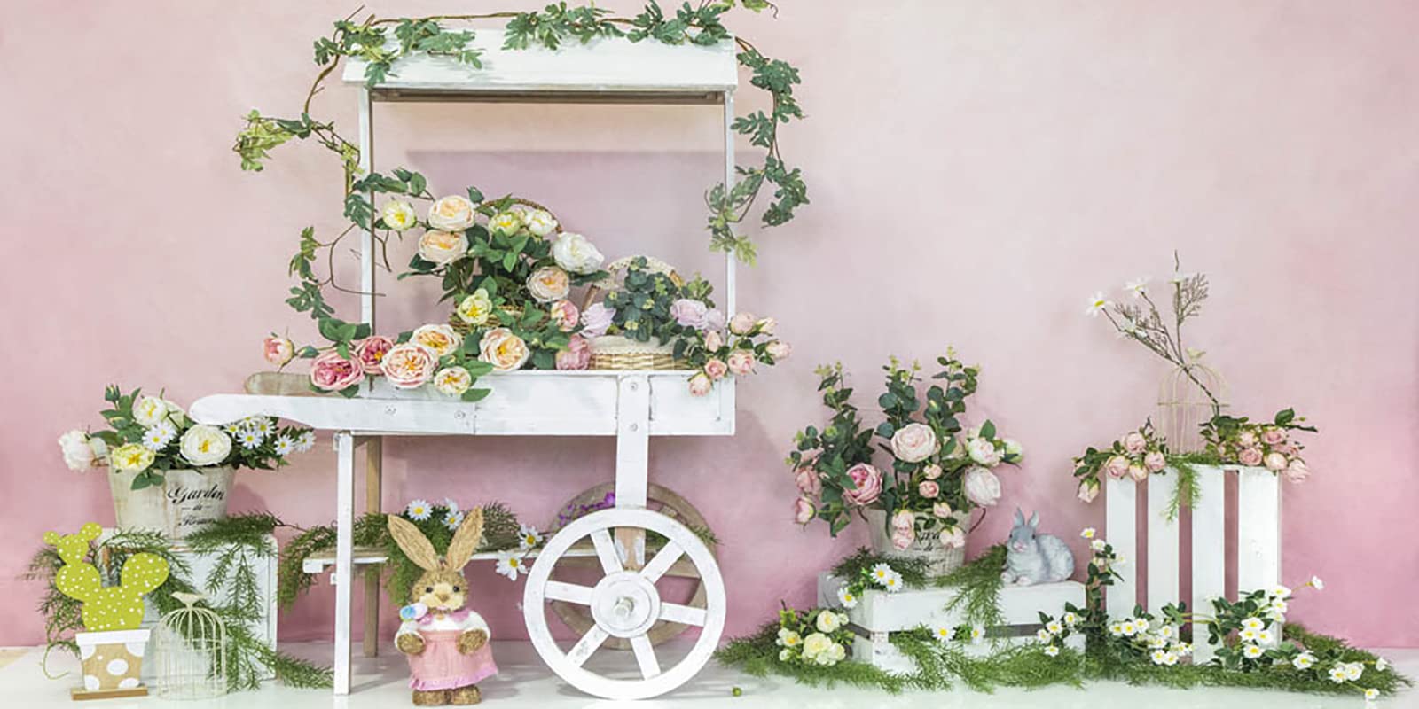20x10ft Easter Rabbit Photography Backdrop - Spring Garden Pink Rose Background for Cute Bunny Baby Portrait Studio - Perfect for Easter Photo Shoots, Baby Showers & Spring Themed Parties