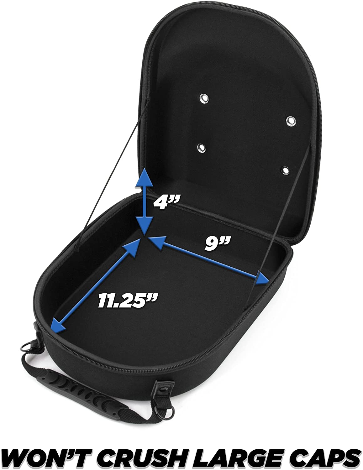 CASEMATIX Hard Shell Baseball Cap Travel Case - Holds 6 Hats with Adjustable Shoulder Strap & Carry Handle - Protective Storage for Baseball Caps, Snapbacks, and Hats - Perfect for Travel, Sports, and Outdoor Adventures