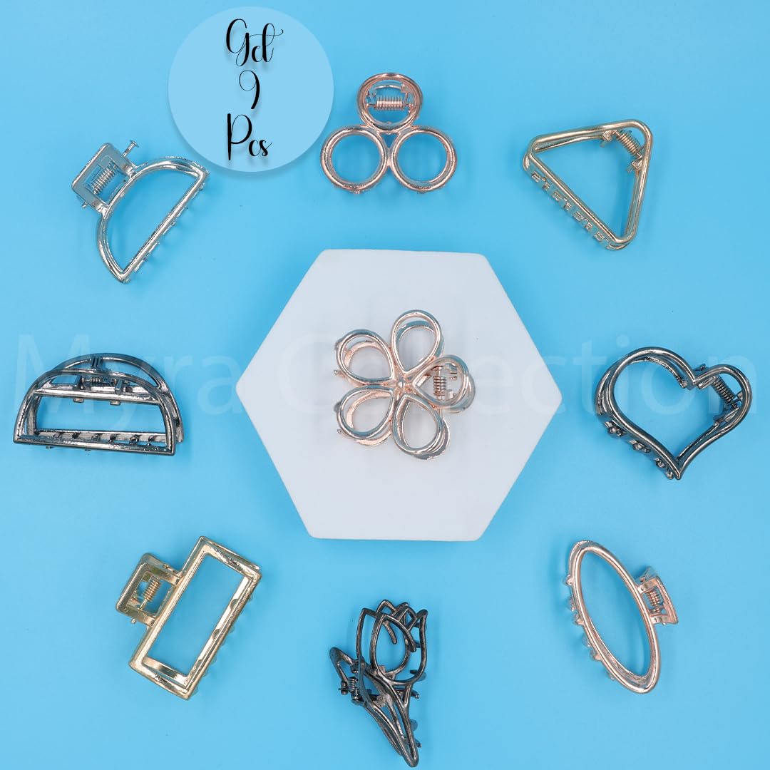 Myra Collection Multi-Design Medium Metal Hair Claw Clips - 9-Pack for Women & Girls (Multicolor) | Perfect for Weddings, Parties, Work & Everyday Hairstyles