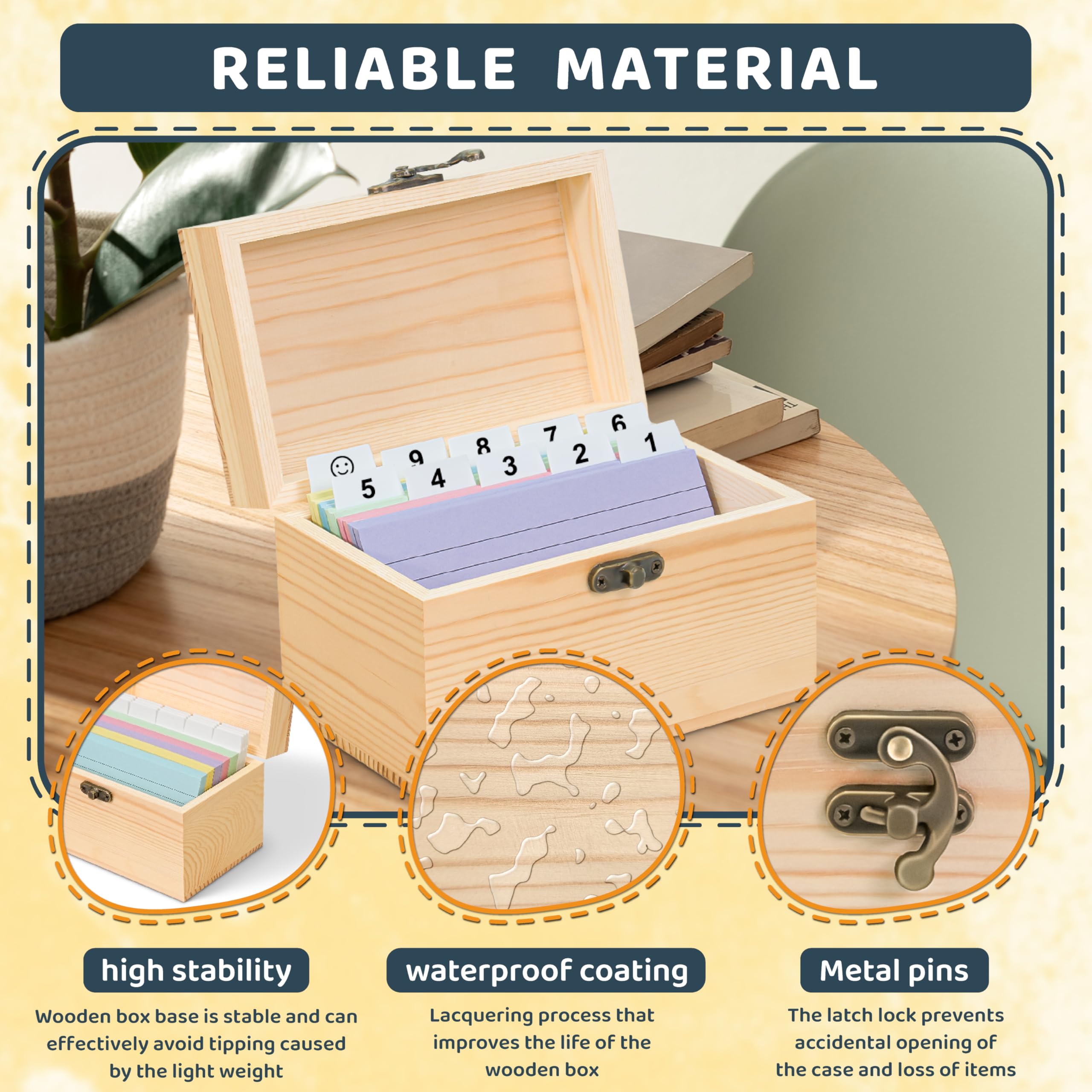 Premium 3x5 Index Card Holder - 100 Pcs Heavy Duty Wooden Organizer Box with 30 Dividers, Blank & Letter Stickers - Perfect for Business Cards, Recipes, Flash Cards & Office Organization