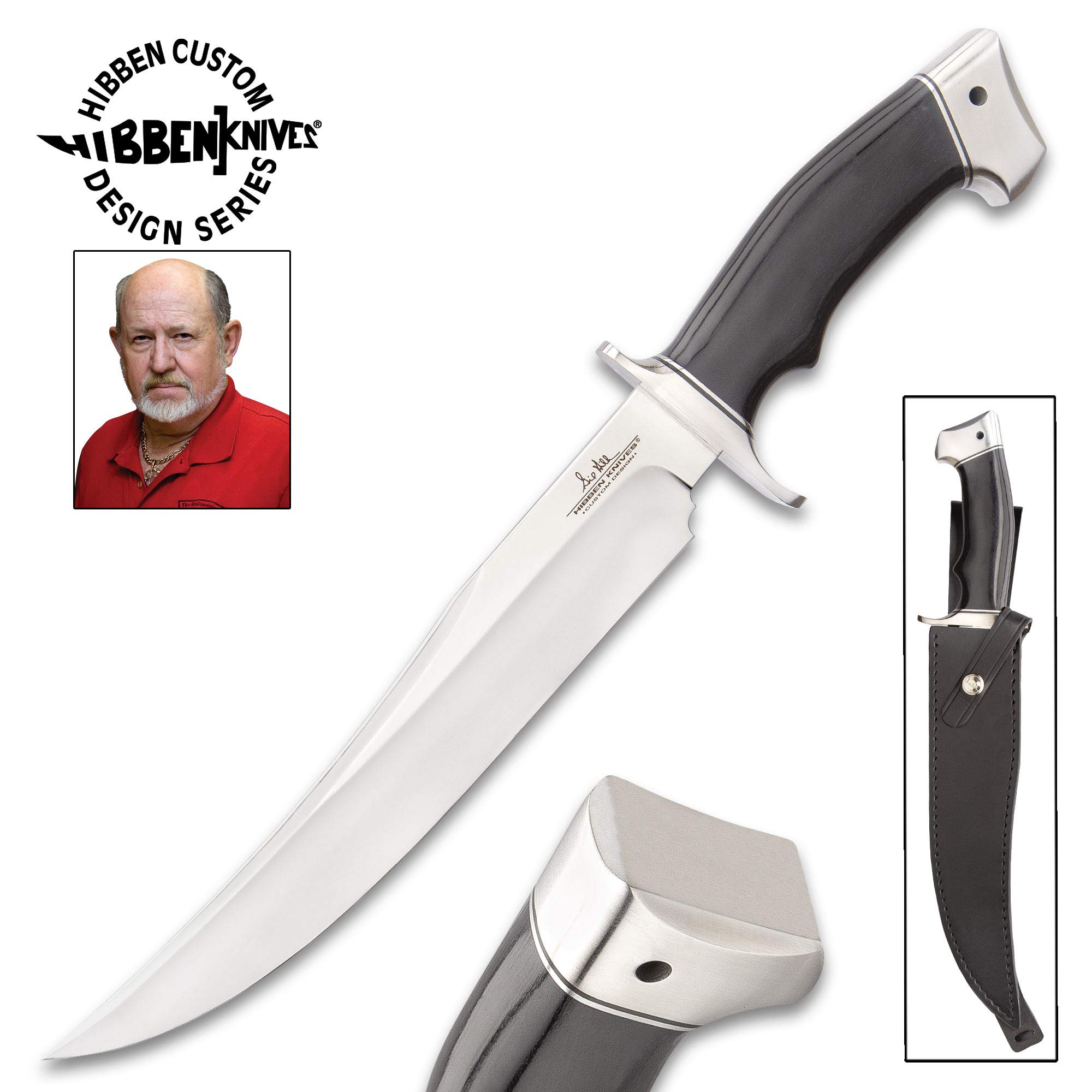 Hibben Arizona Bowie Knife with Sheath - 5Cr15 Stainless Steel Blade, Linen Micarta Handle - 15.5